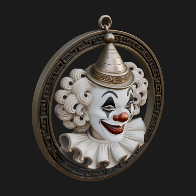 Circus Clown Oval Relief Plaque Design 4 3D Print Model