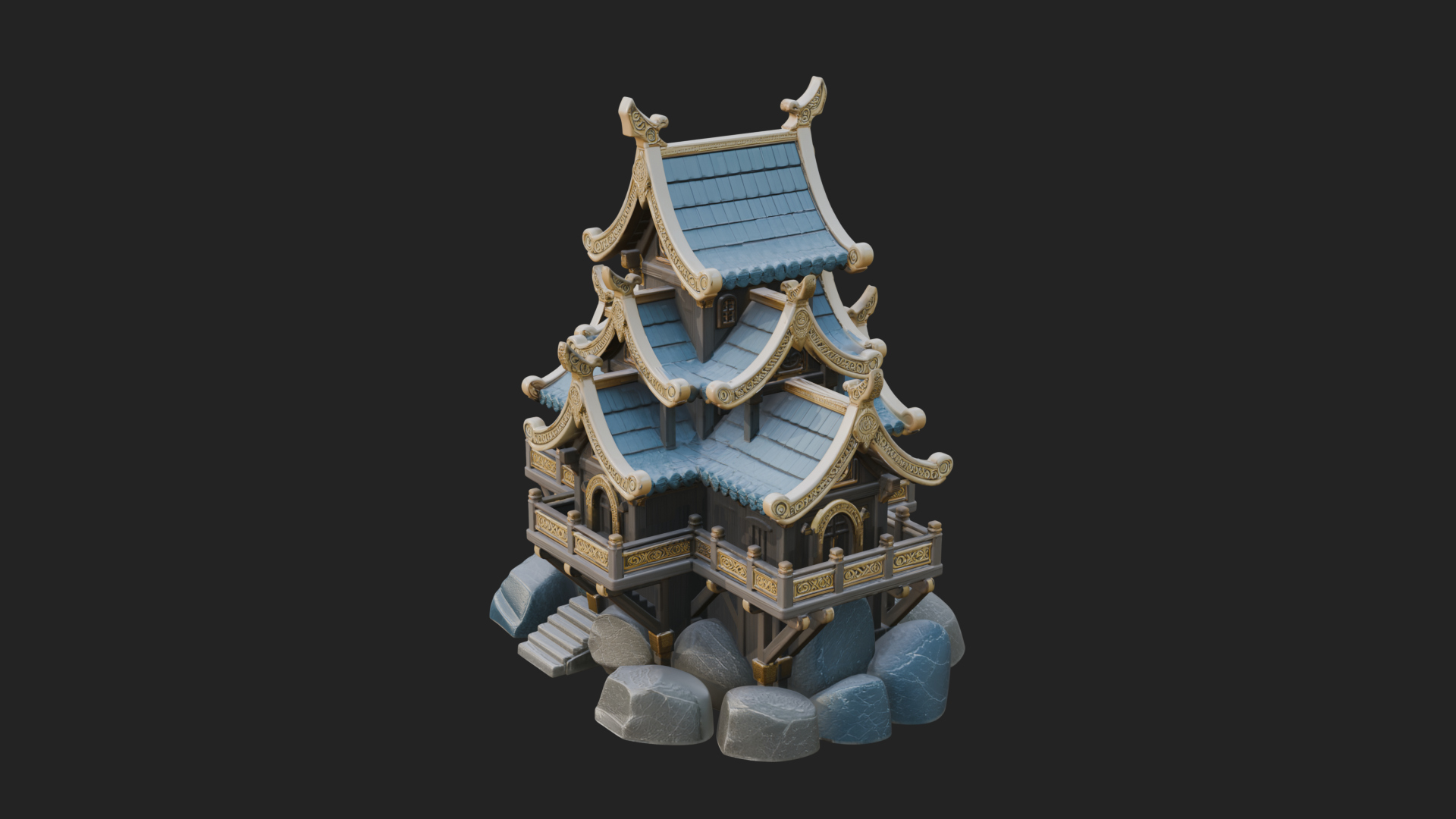 Cliff Pagoda House Design 1 3D Print Model 3D Model