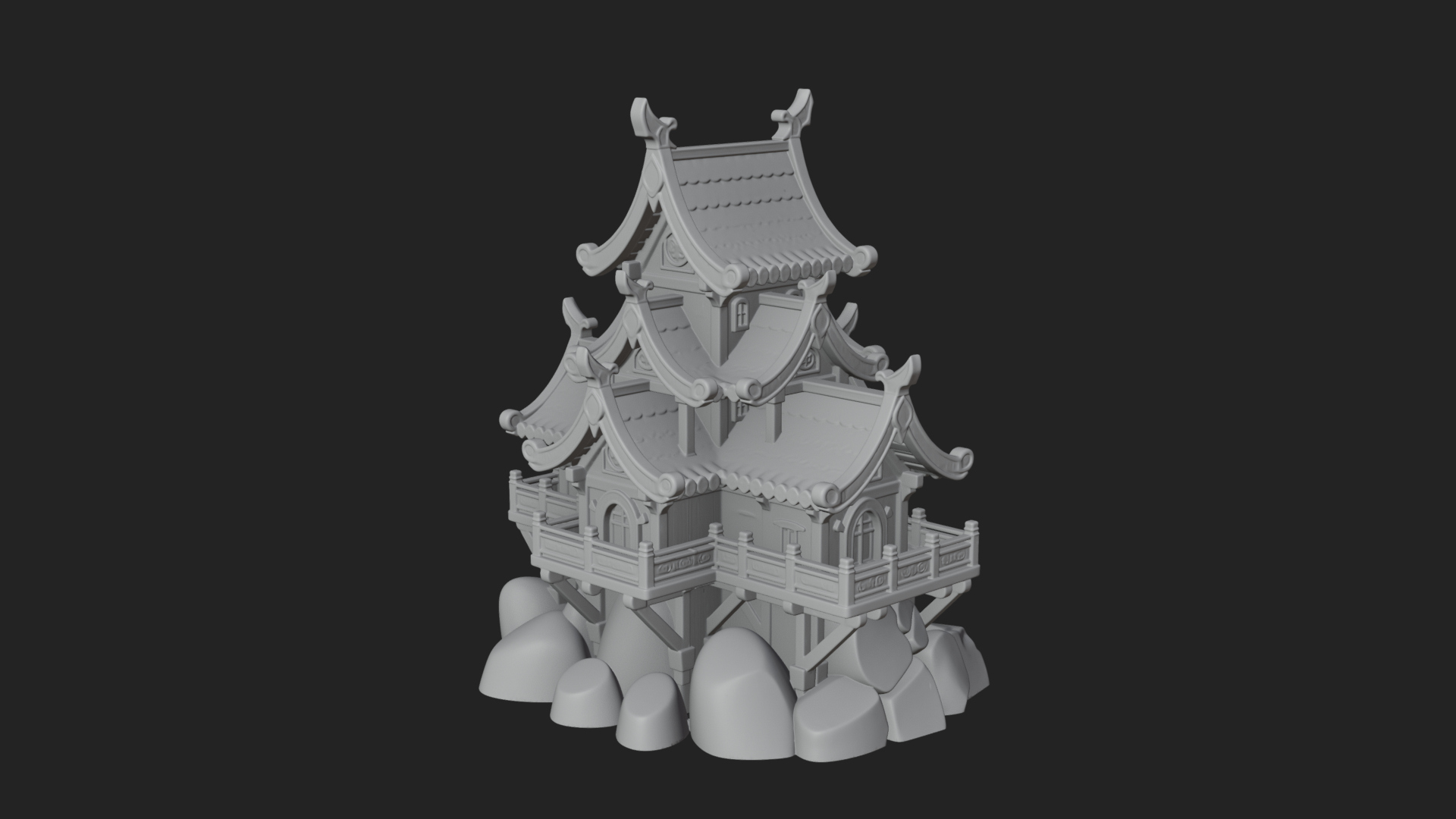 Cliff Pagoda House Design 1 3D Print Model 3D Model