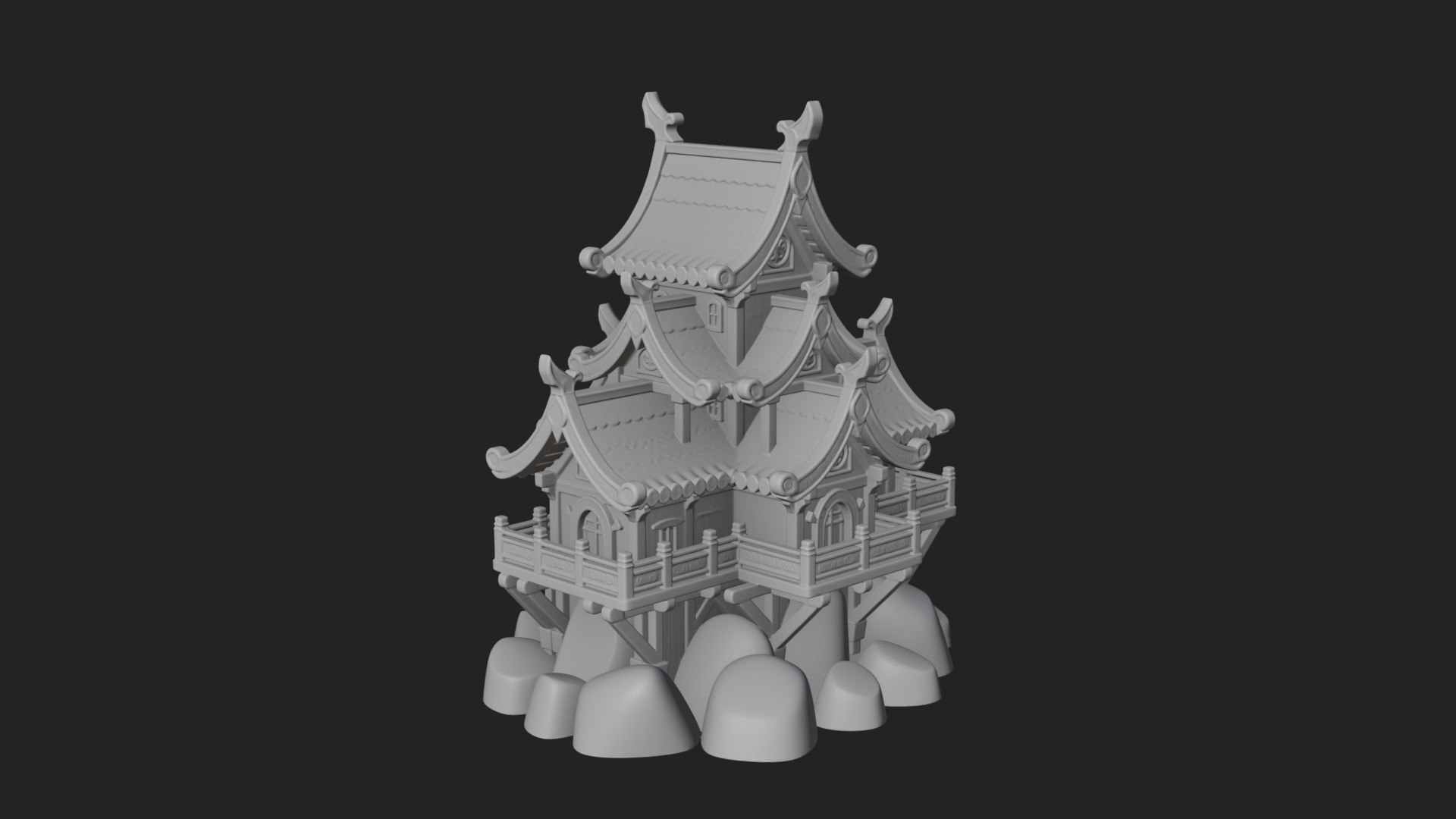 Cliff Pagoda House Design 1 3D Print Model 3D Model