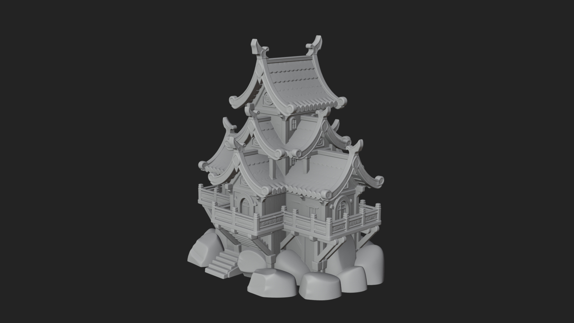 Cliff Pagoda House Design 1 3D Print Model 3D Model