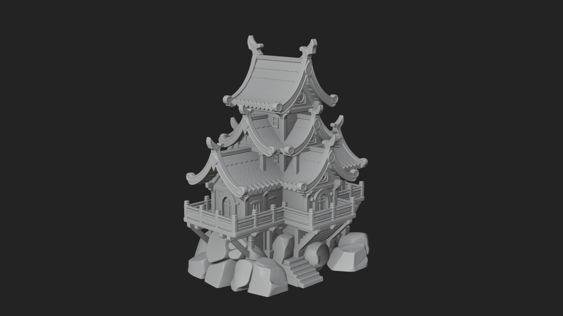 Cliff Pagoda House Design 1 3D Print Model 3D Model