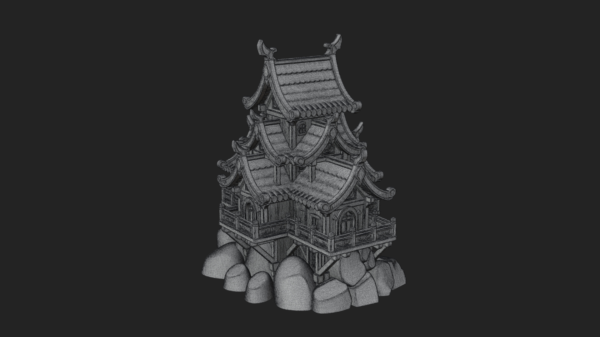 Cliff Pagoda House Design 1 3D Print Model 3D Model