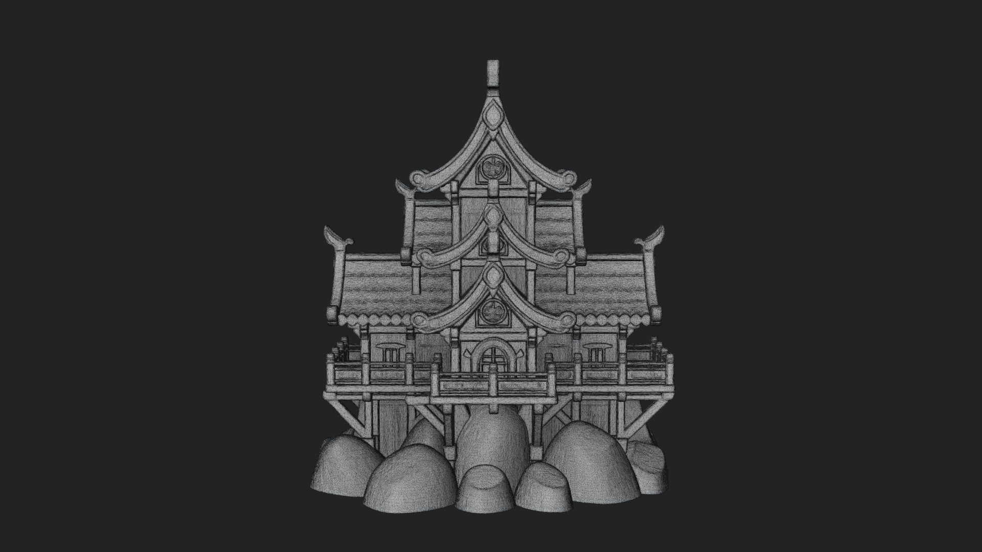 Cliff Pagoda House Design 1 3D Print Model 3D Model