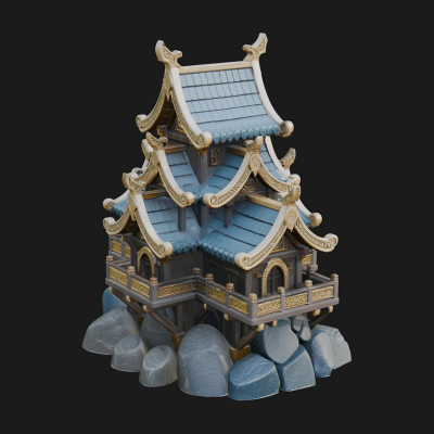 Cliff Pagoda House Design 1 3D Print Model