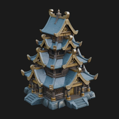 Cliff Pagoda House Design 3 3D Print Model