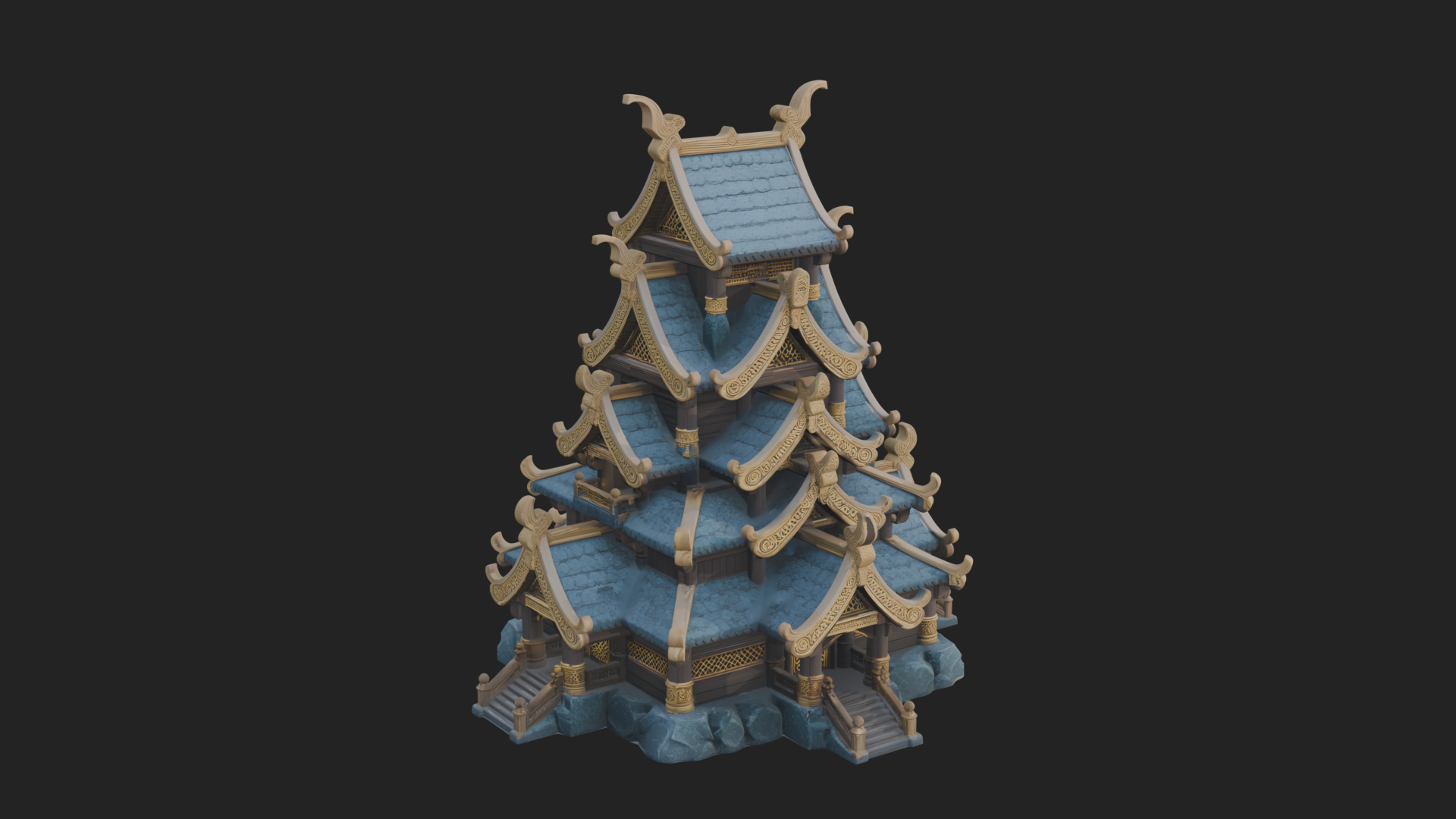 Cliff Pagoda House Design 4 3D Print Model 3D Model