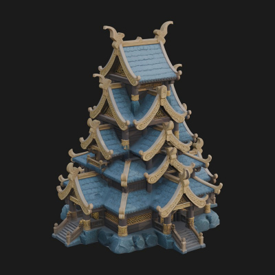 Cliff Pagoda House Design 4 3D Print Model