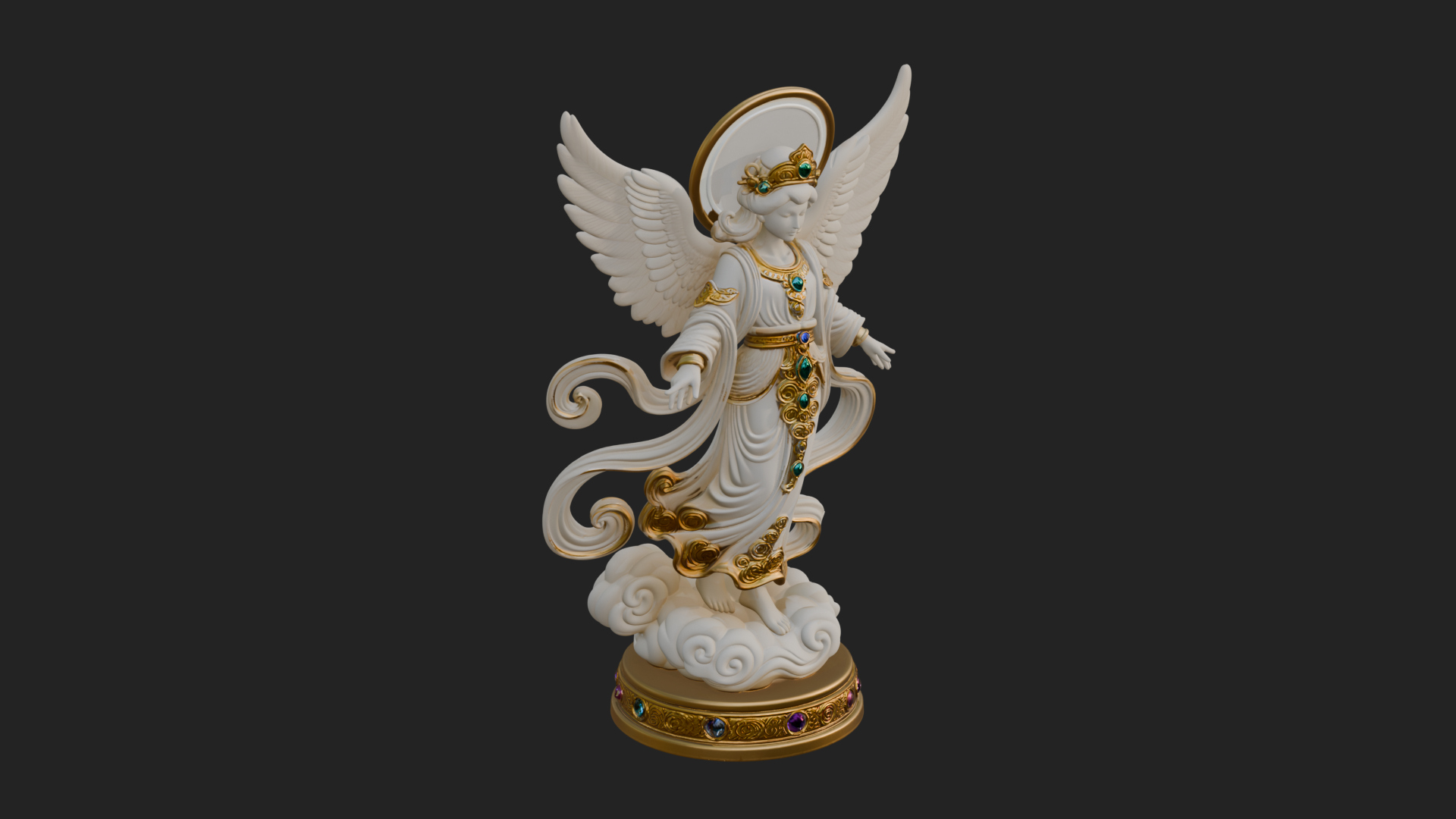Cloud Borne Winged Angel Statue Design 1 3D Print Model 3D Model