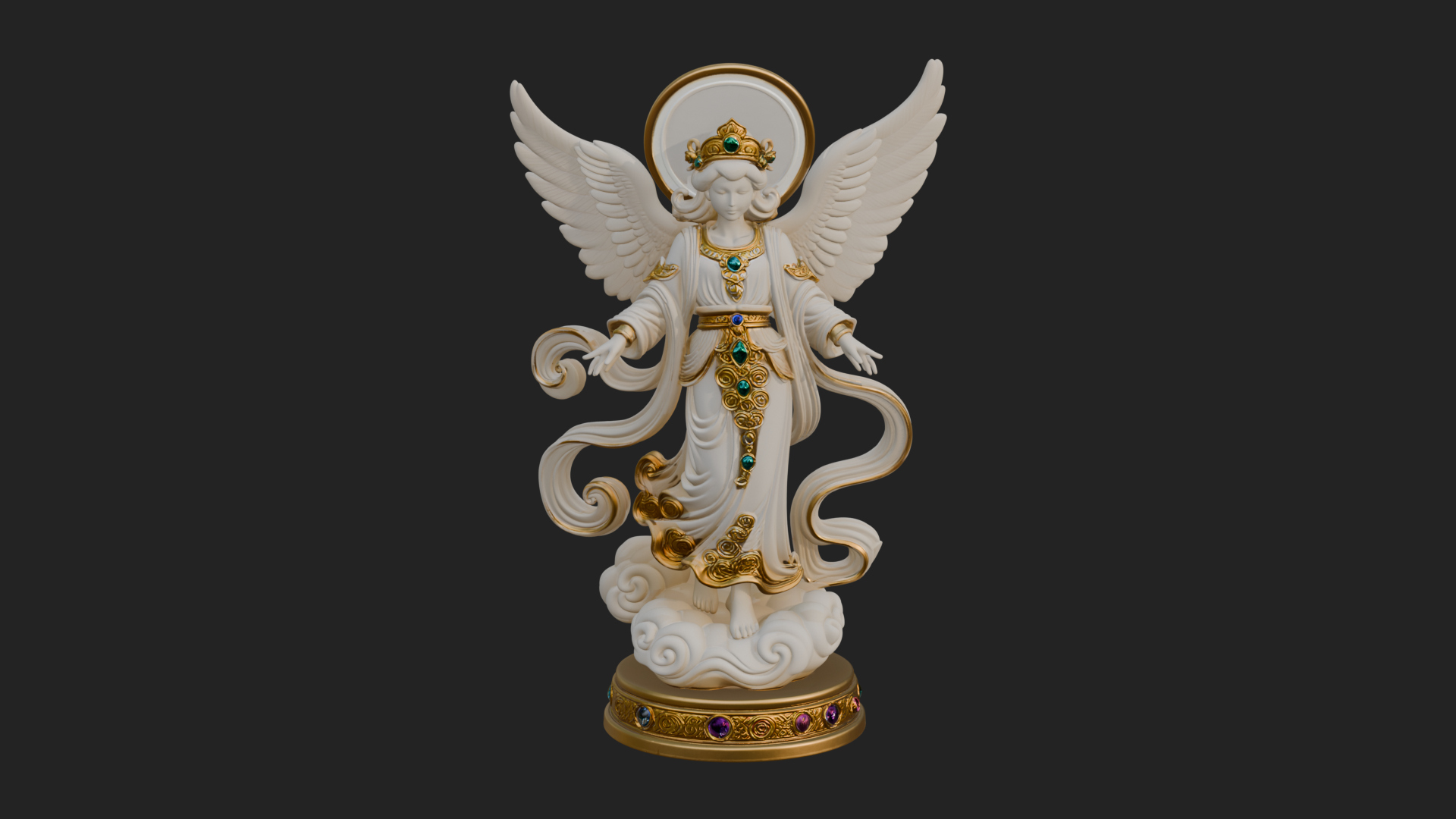 Cloud Borne Winged Angel Statue Design 1 3D Print Model 3D Model