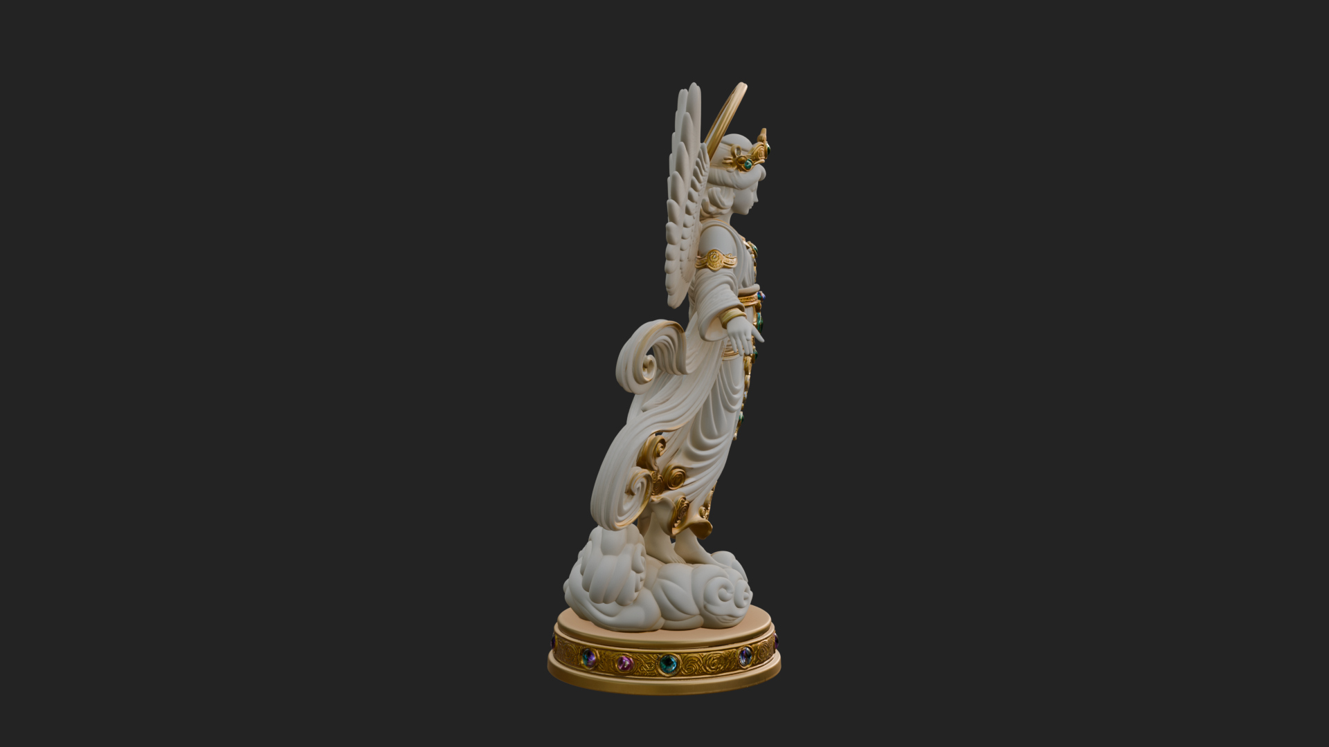 Cloud Borne Winged Angel Statue Design 1 3D Print Model 3D Model