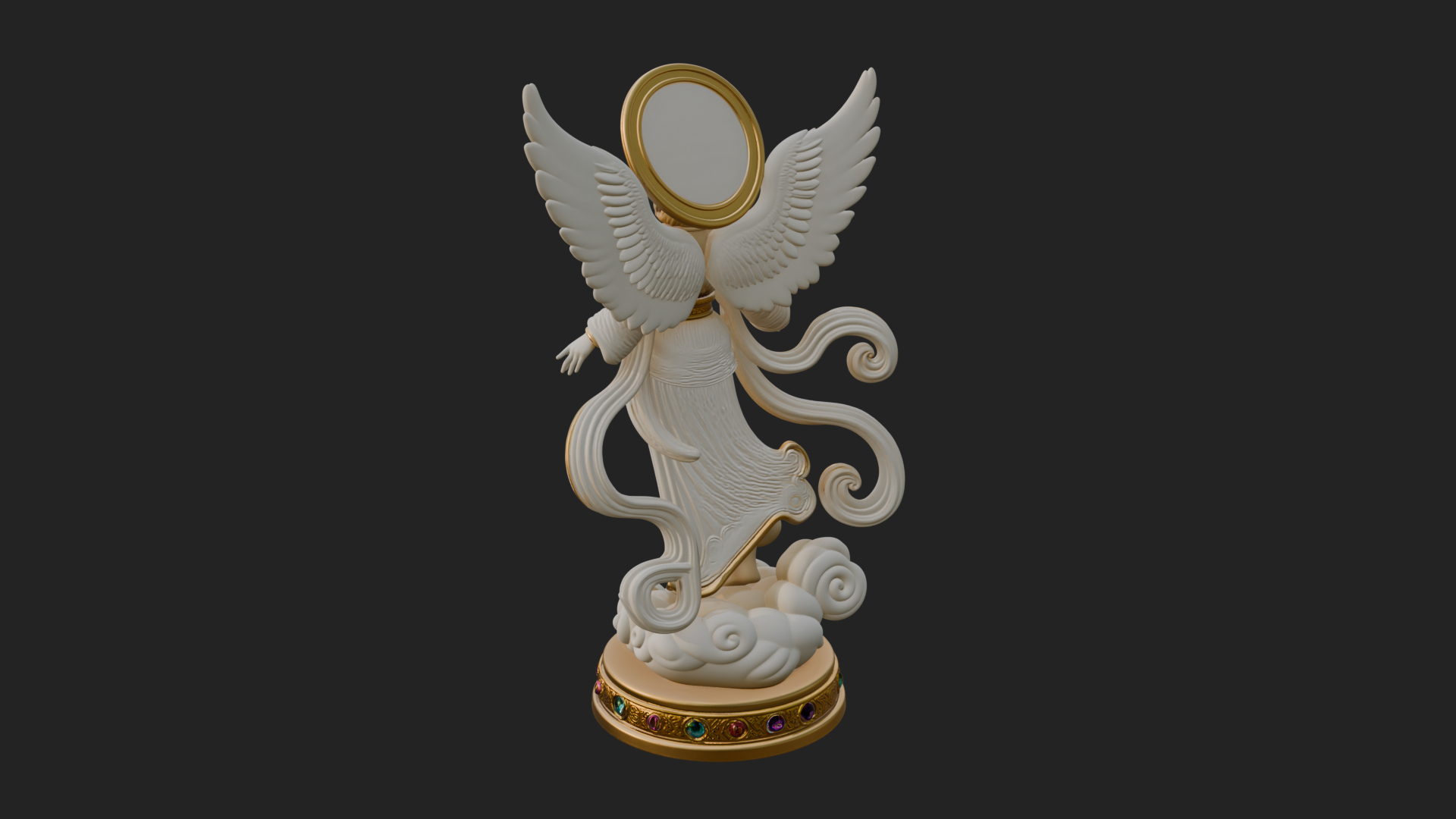 Cloud Borne Winged Angel Statue Design 1 3D Print Model 3D Model