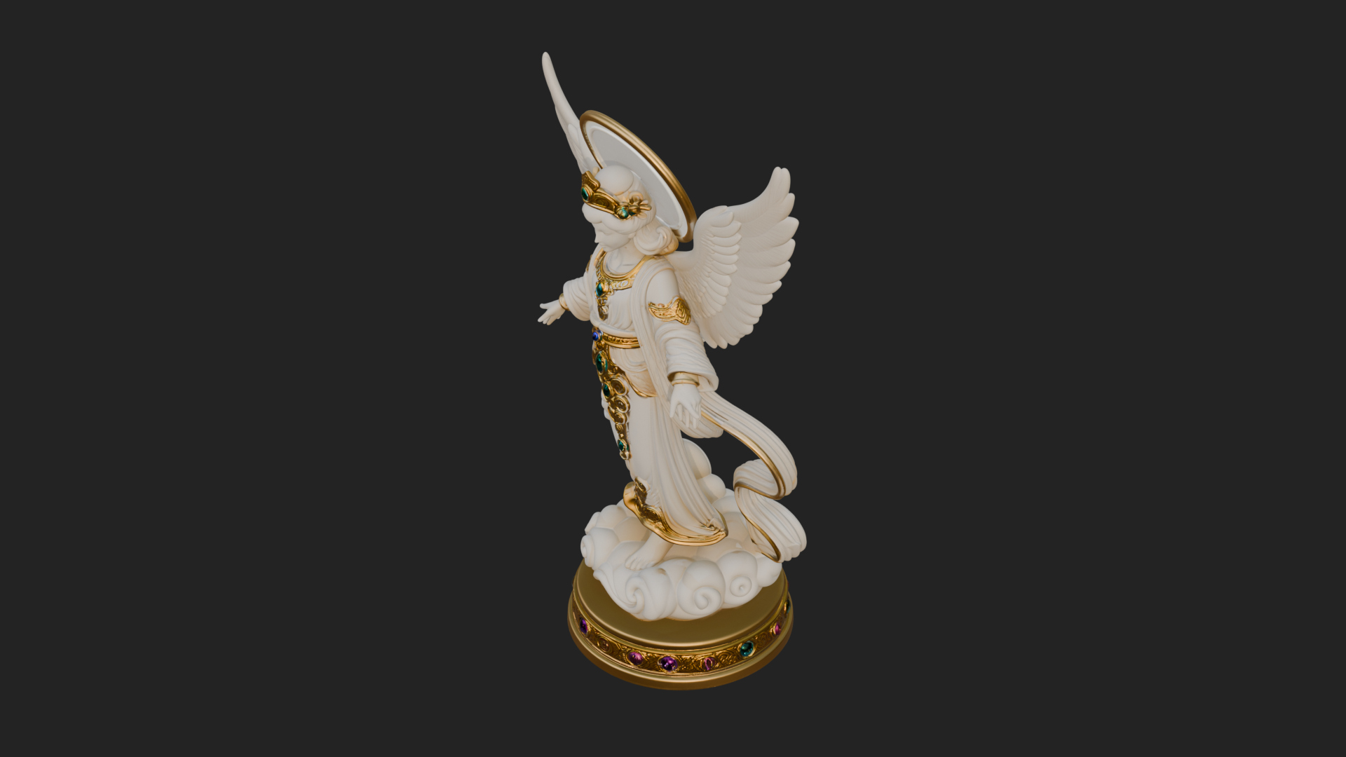 Cloud Borne Winged Angel Statue Design 1 3D Print Model 3D Model