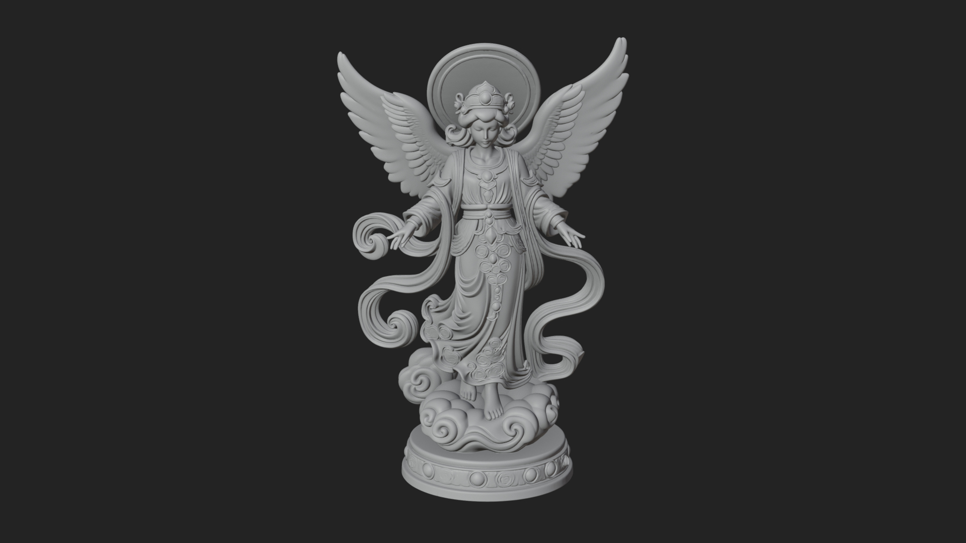 Cloud Borne Winged Angel Statue Design 1 3D Print Model 3D Model