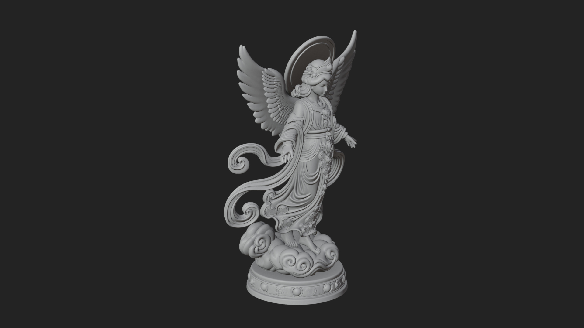 Cloud Borne Winged Angel Statue Design 1 3D Print Model 3D Model