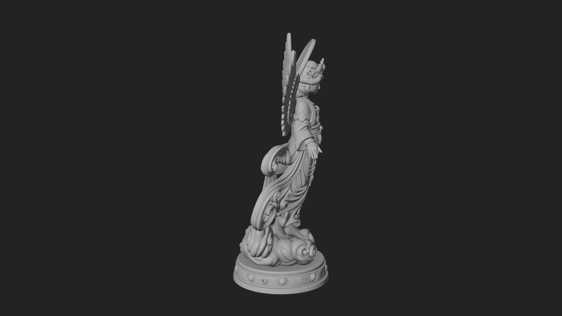 Cloud Borne Winged Angel Statue Design 1 3D Print Model 3D Model