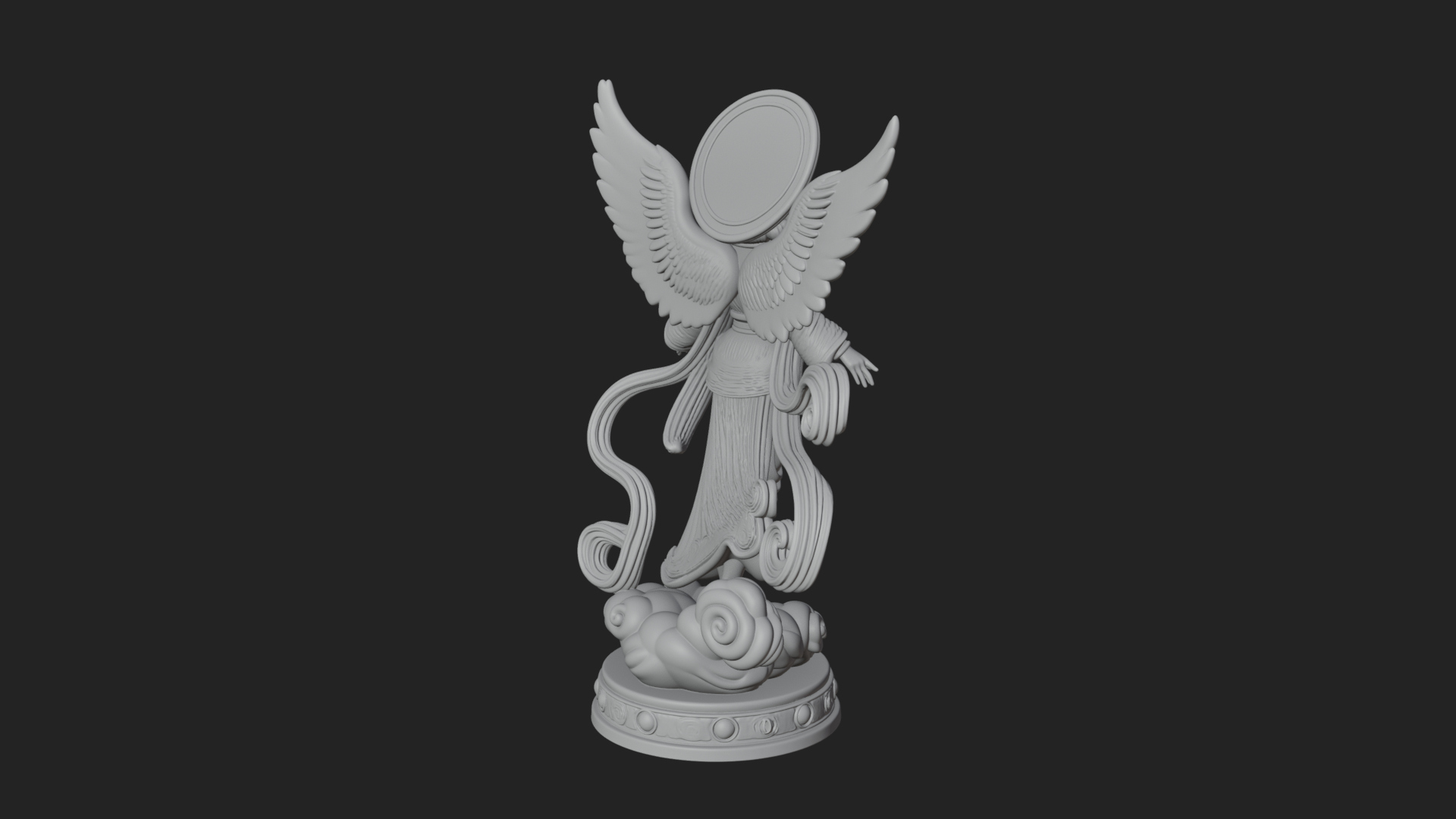 Cloud Borne Winged Angel Statue Design 1 3D Print Model 3D Model