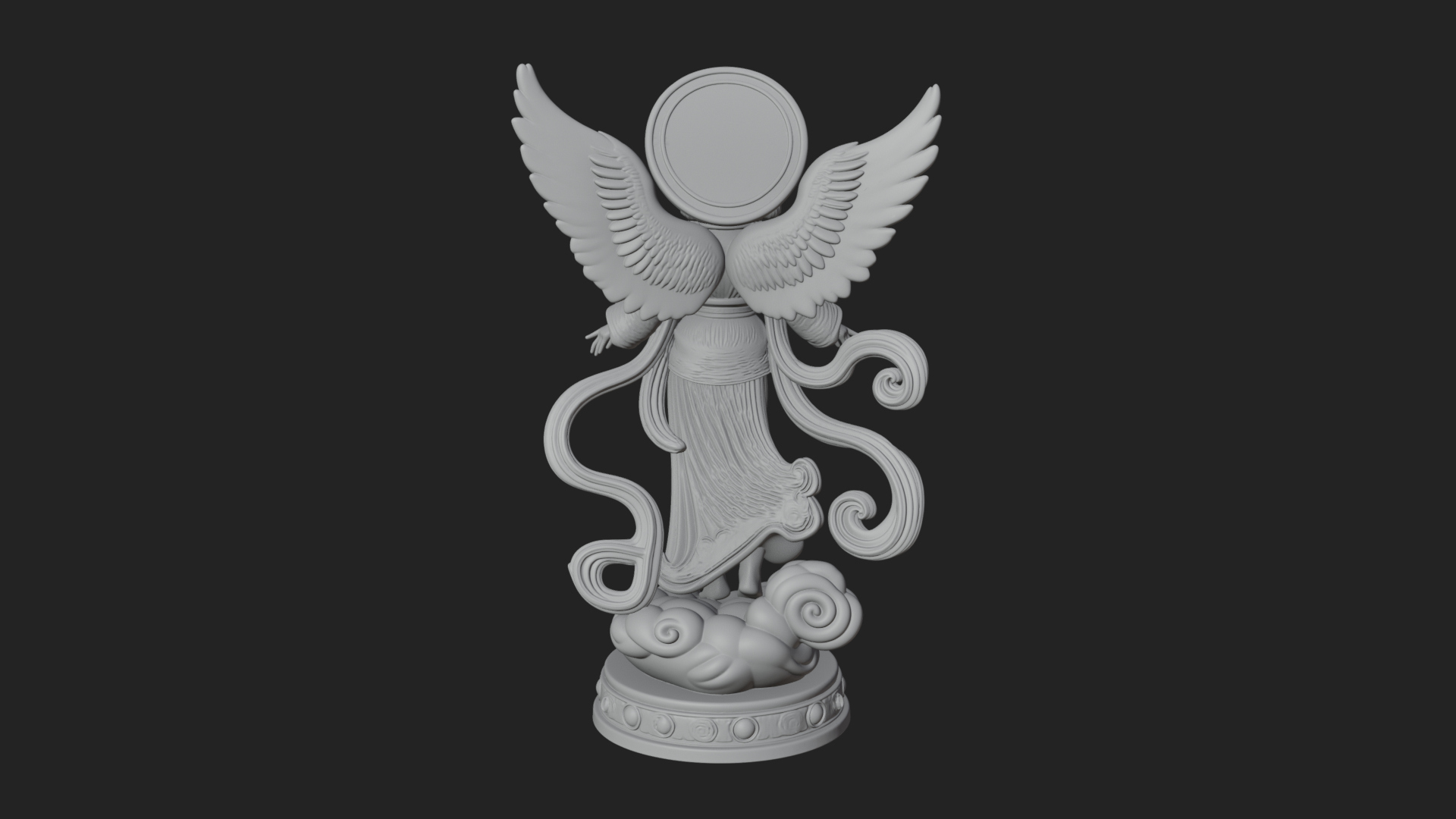 Cloud Borne Winged Angel Statue Design 1 3D Print Model 3D Model