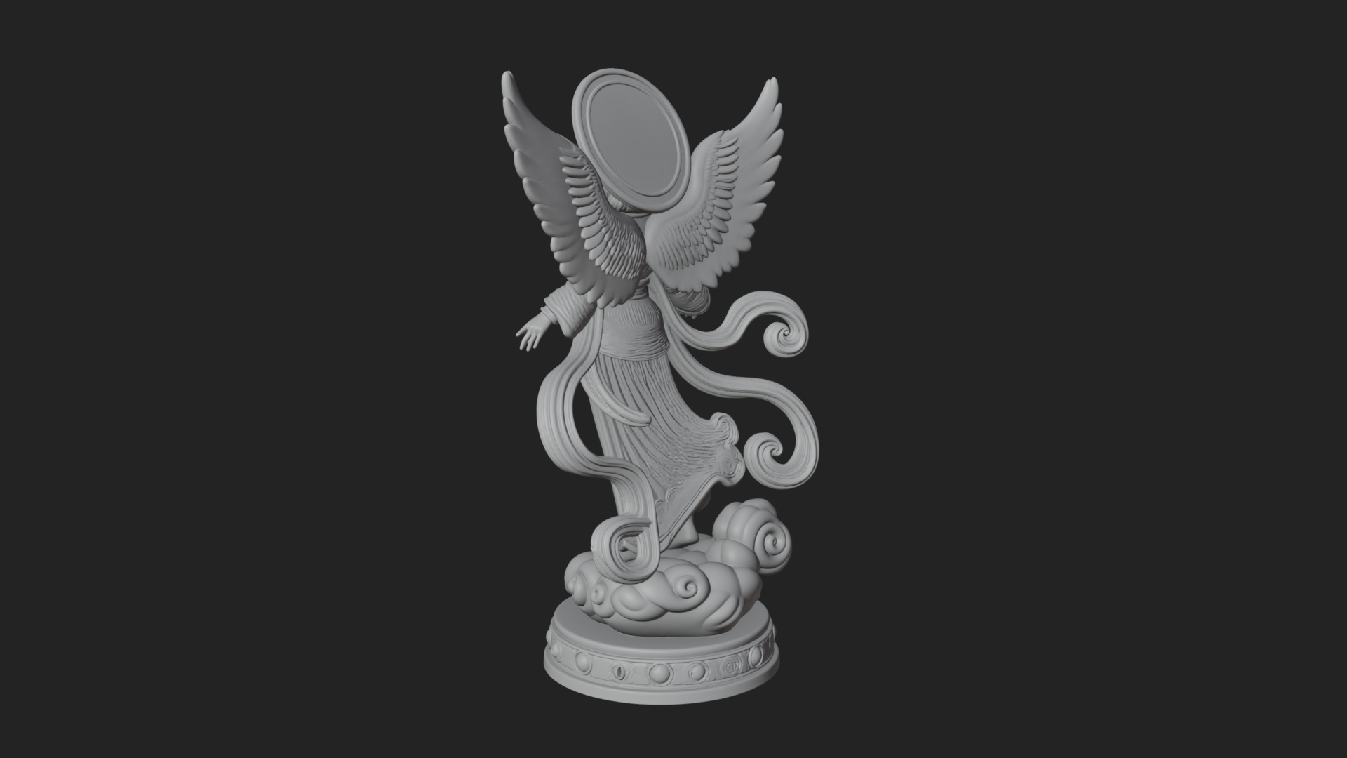 Cloud Borne Winged Angel Statue Design 1 3D Print Model 3D Model