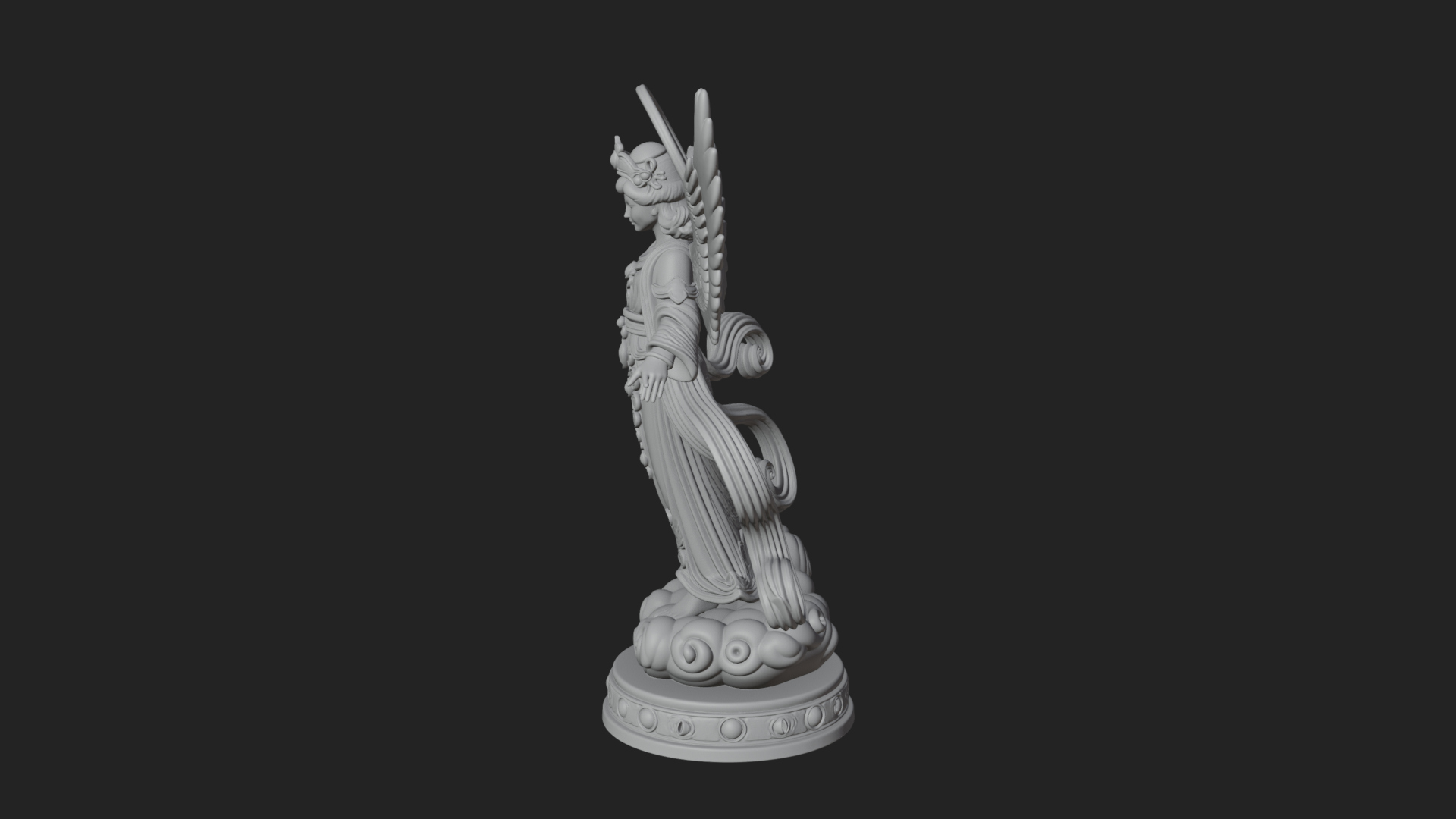 Cloud Borne Winged Angel Statue Design 1 3D Print Model 3D Model