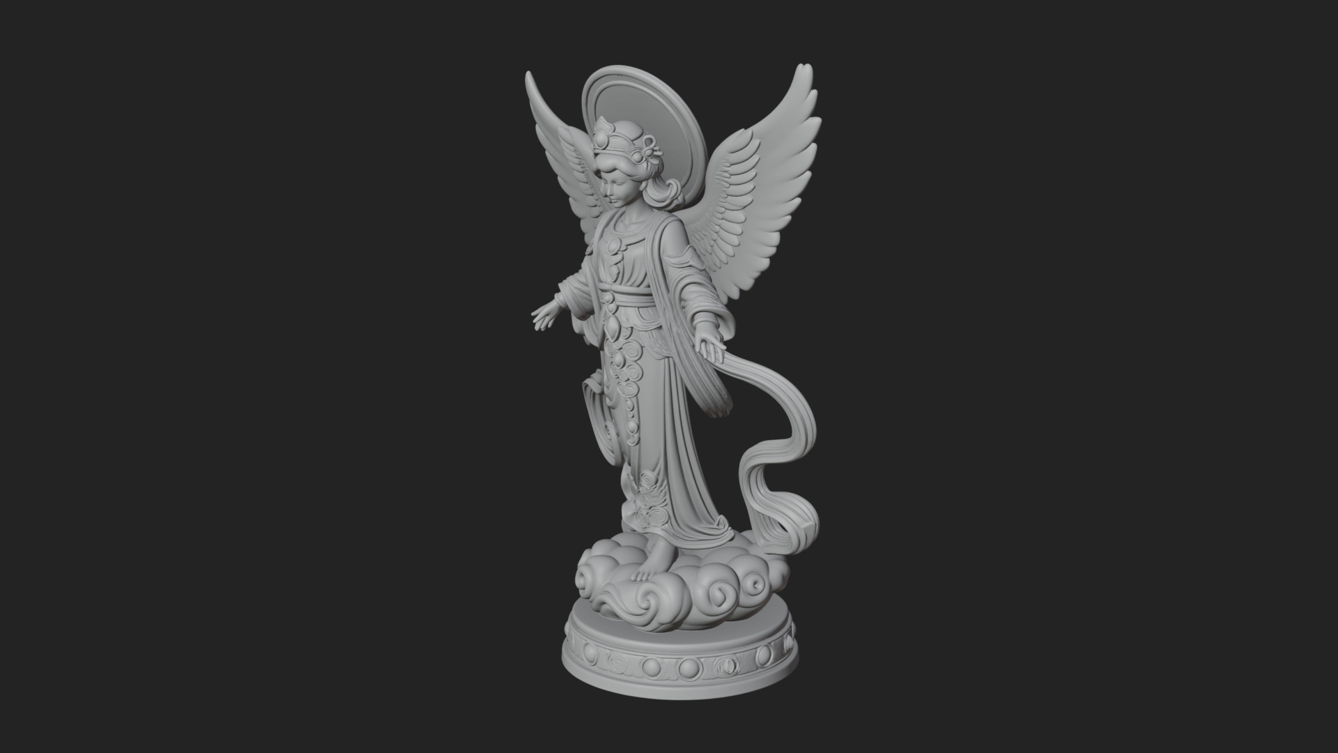 Cloud Borne Winged Angel Statue Design 1 3D Print Model 3D Model