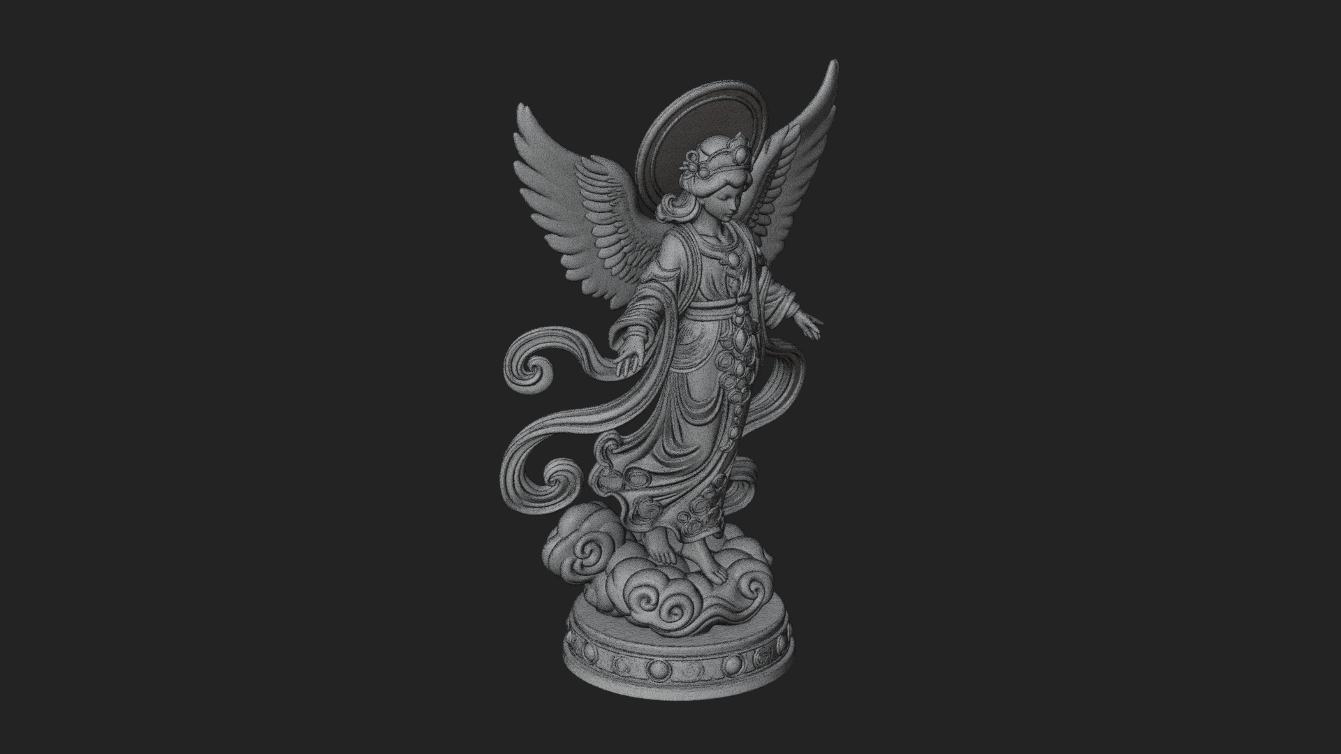 Cloud Borne Winged Angel Statue Design 1 3D Print Model 3D Model