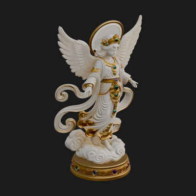 Cloud Borne Winged Angel Statue Design 1 3D Print Model