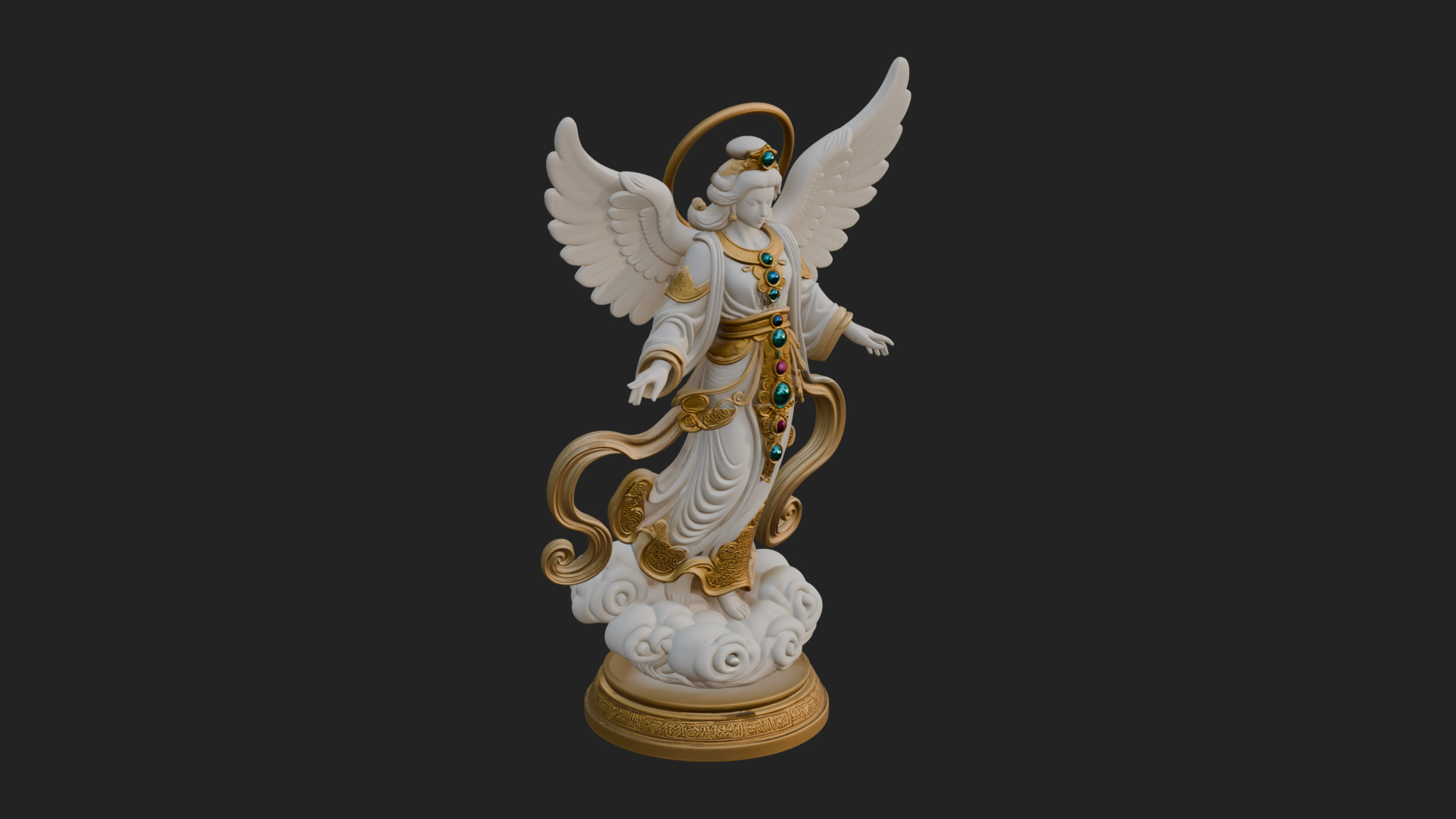 Cloud Borne Winged Angel Statue Design 2 3D Print Model 3D Model