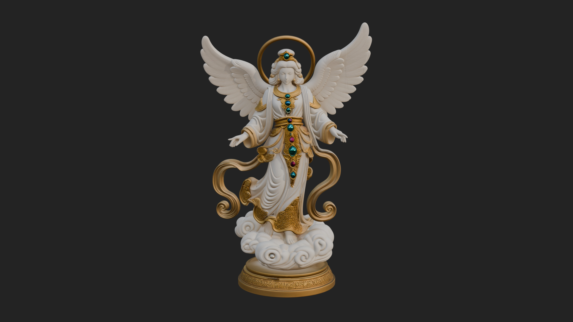 Cloud Borne Winged Angel Statue Design 2 3D Print Model 3D Model