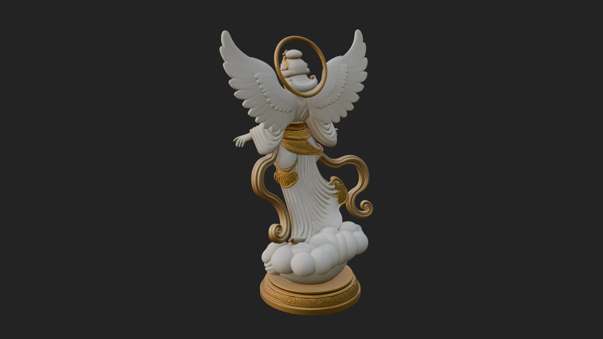 Cloud Borne Winged Angel Statue Design 2 3D Print Model 3D Model