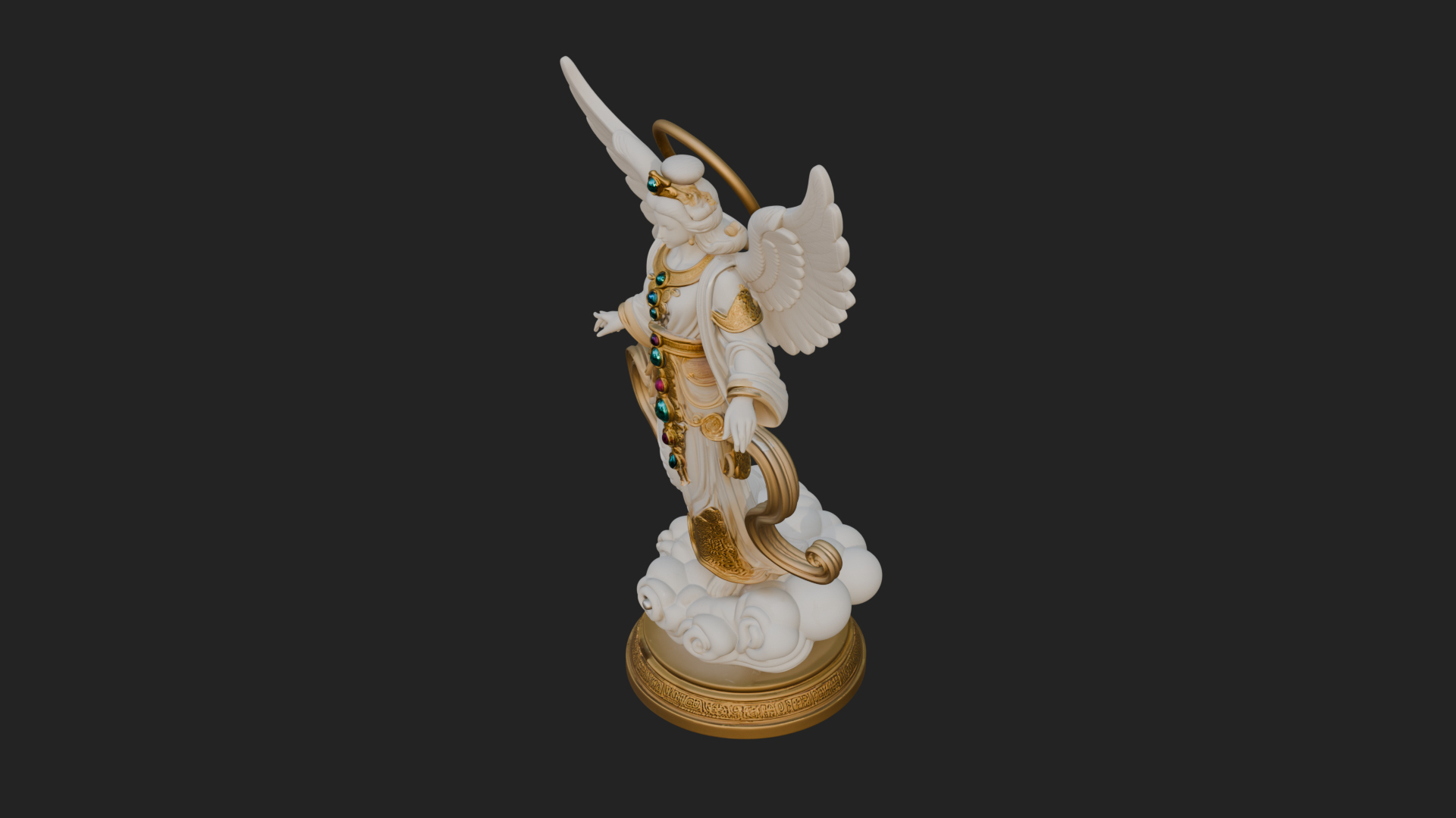 Cloud Borne Winged Angel Statue Design 2 3D Print Model 3D Model