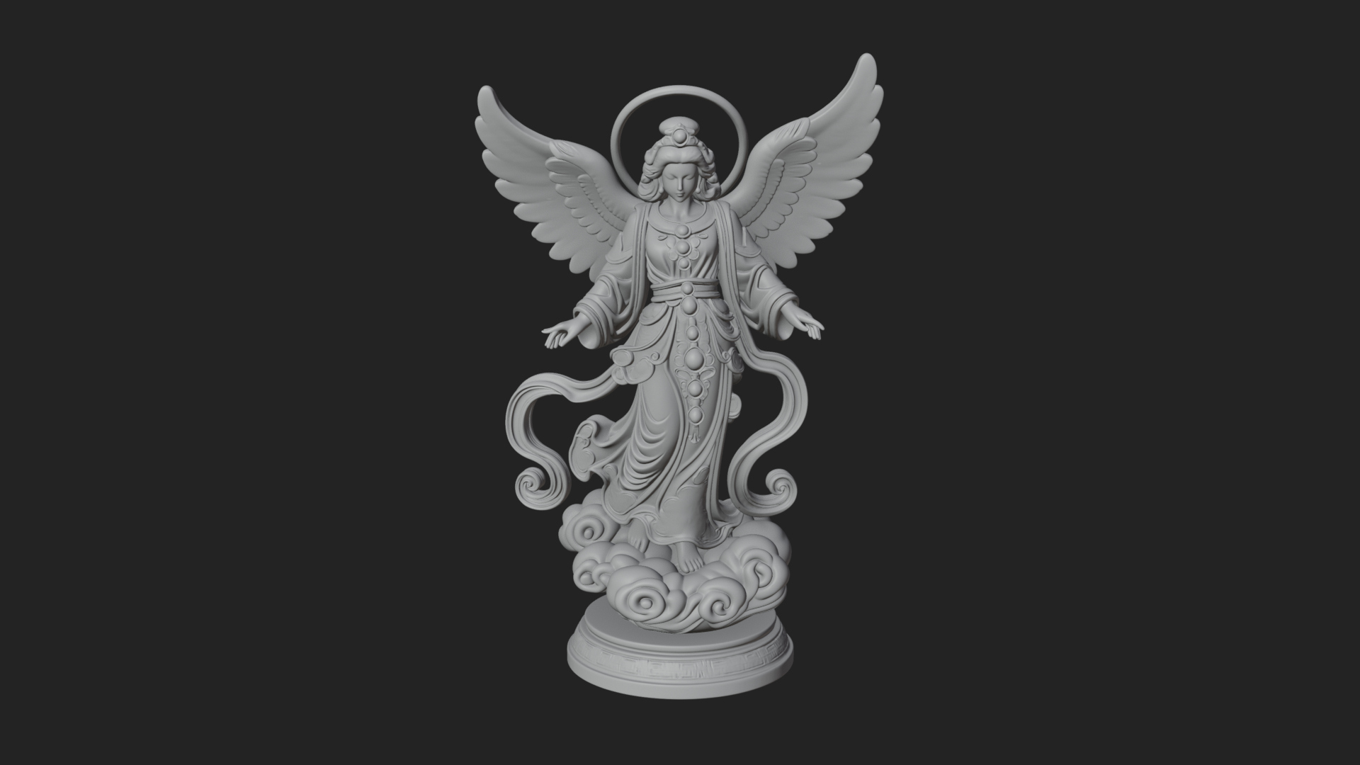 Cloud Borne Winged Angel Statue Design 2 3D Print Model 3D Model