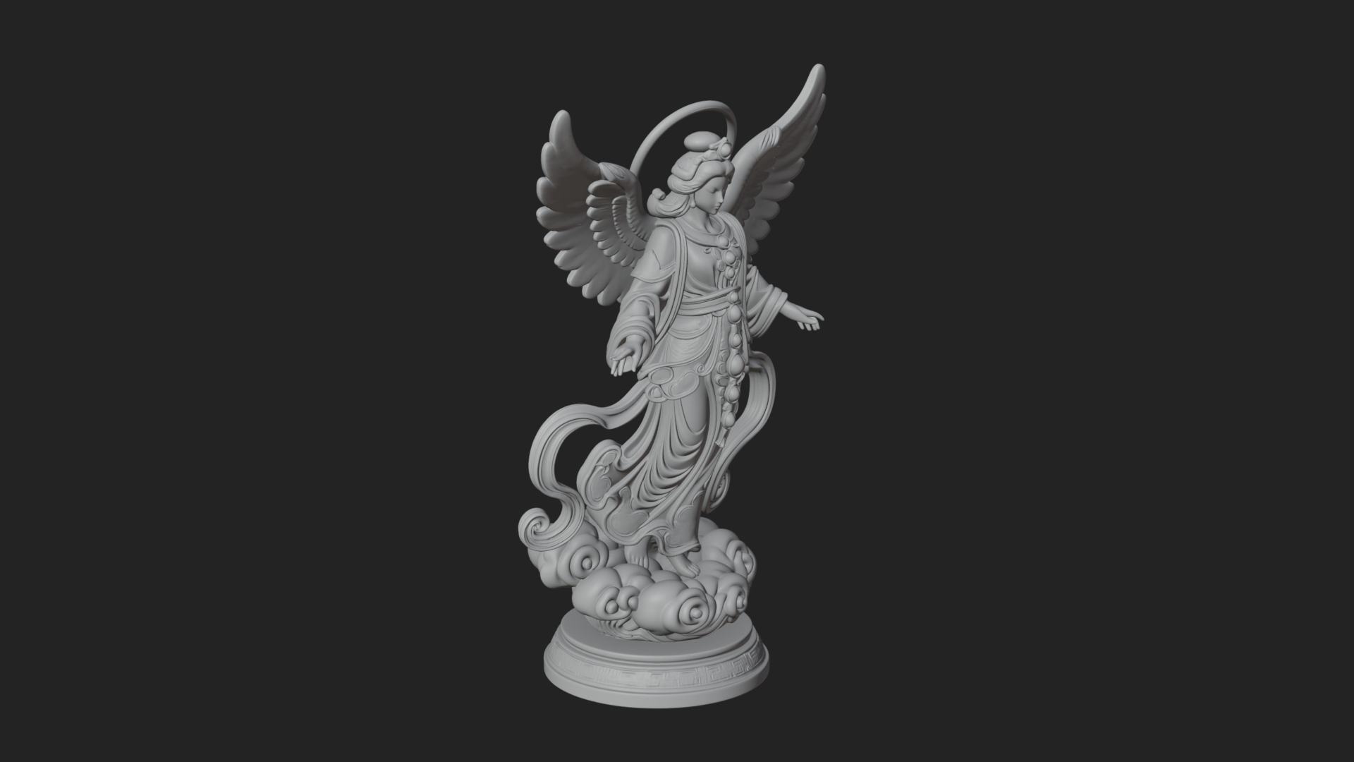 Cloud Borne Winged Angel Statue Design 2 3D Print Model 3D Model