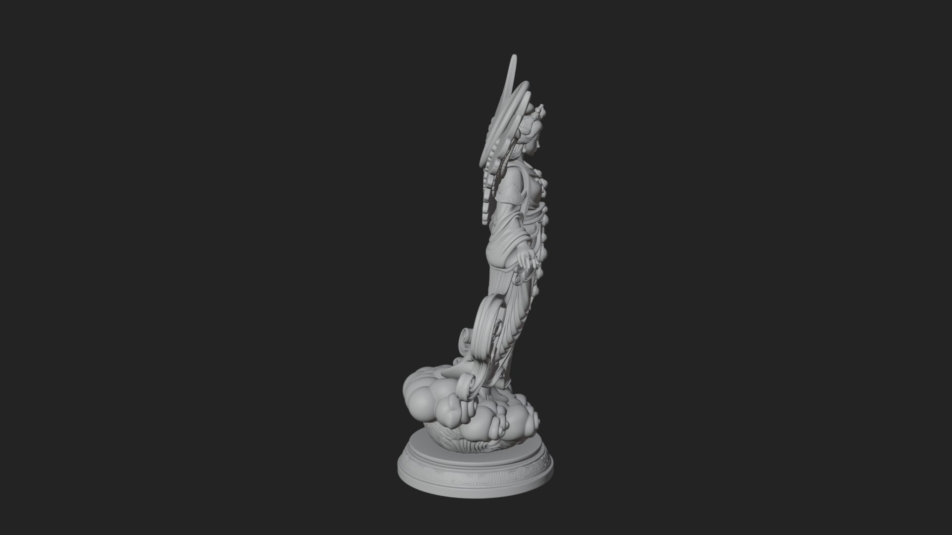 Cloud Borne Winged Angel Statue Design 2 3D Print Model 3D Model