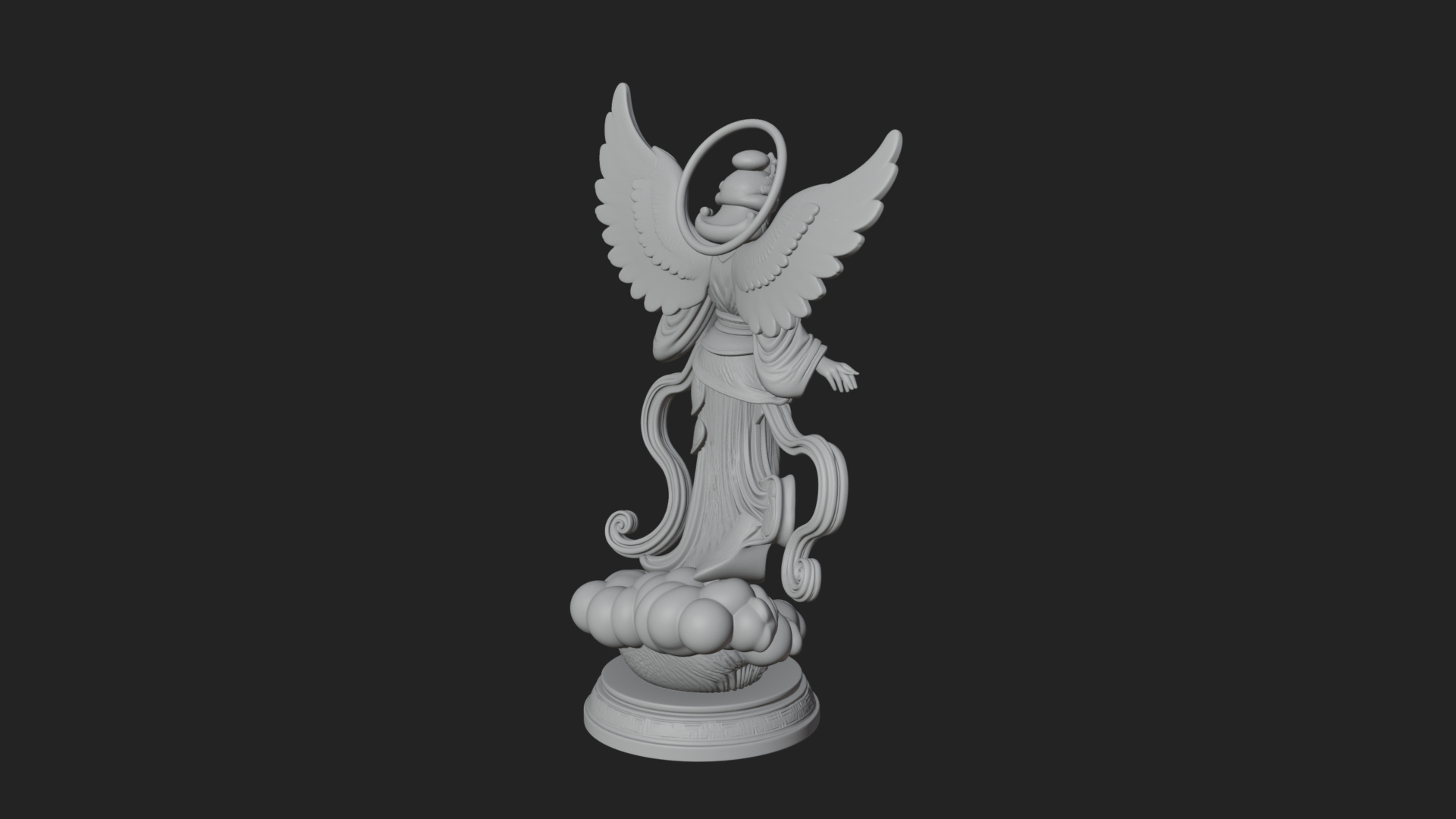 Cloud Borne Winged Angel Statue Design 2 3D Print Model 3D Model