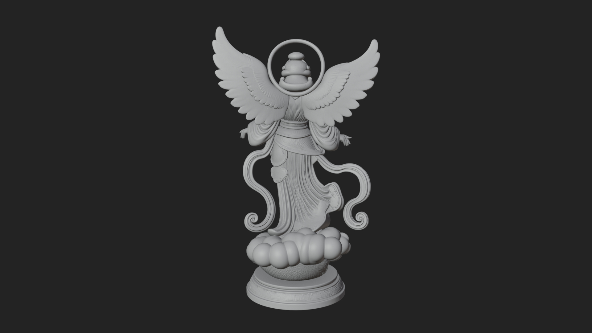 Cloud Borne Winged Angel Statue Design 2 3D Print Model 3D Model