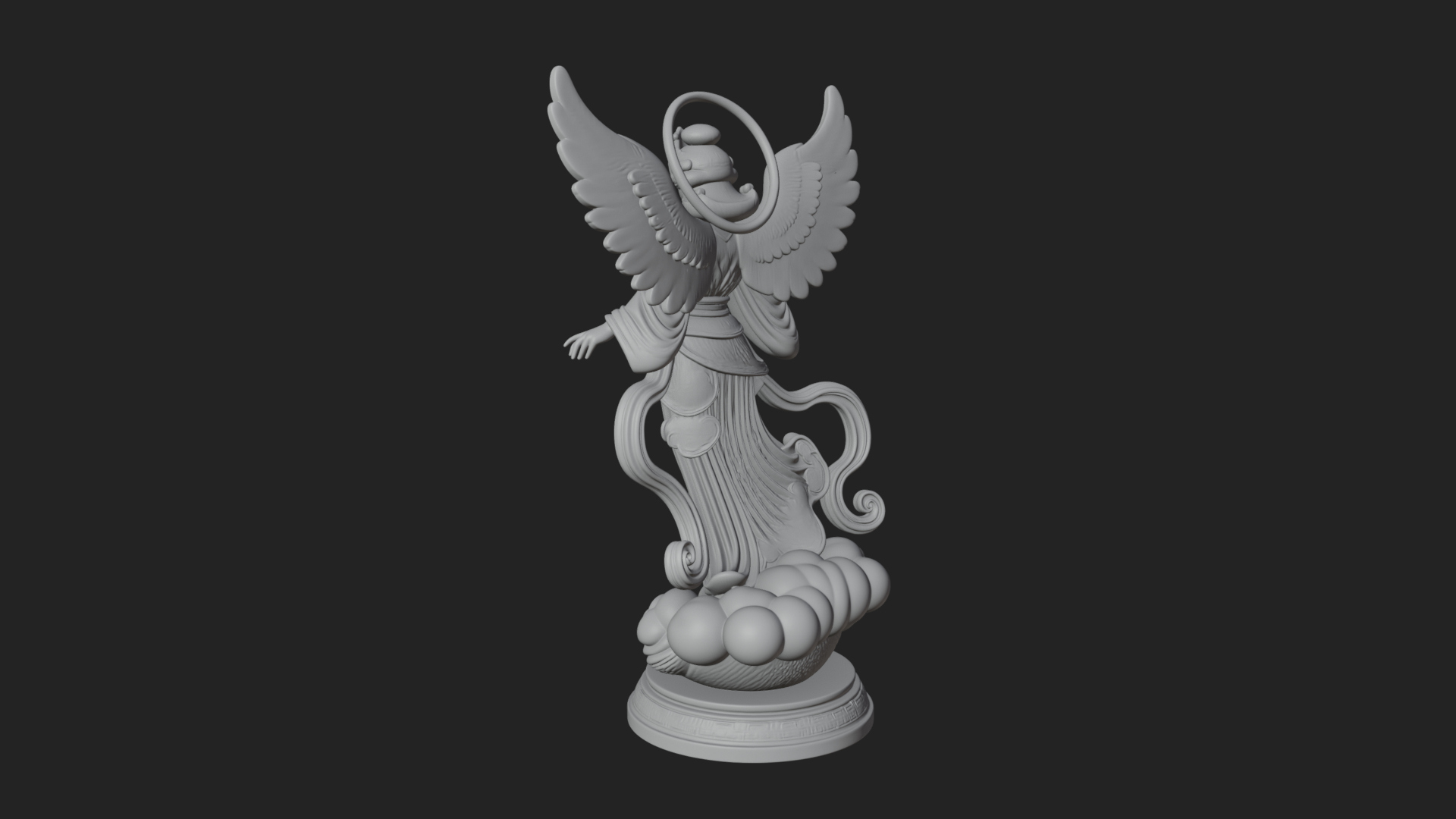 Cloud Borne Winged Angel Statue Design 2 3D Print Model 3D Model