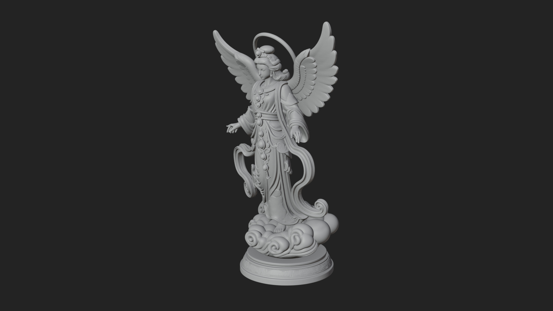 Cloud Borne Winged Angel Statue Design 2 3D Print Model 3D Model