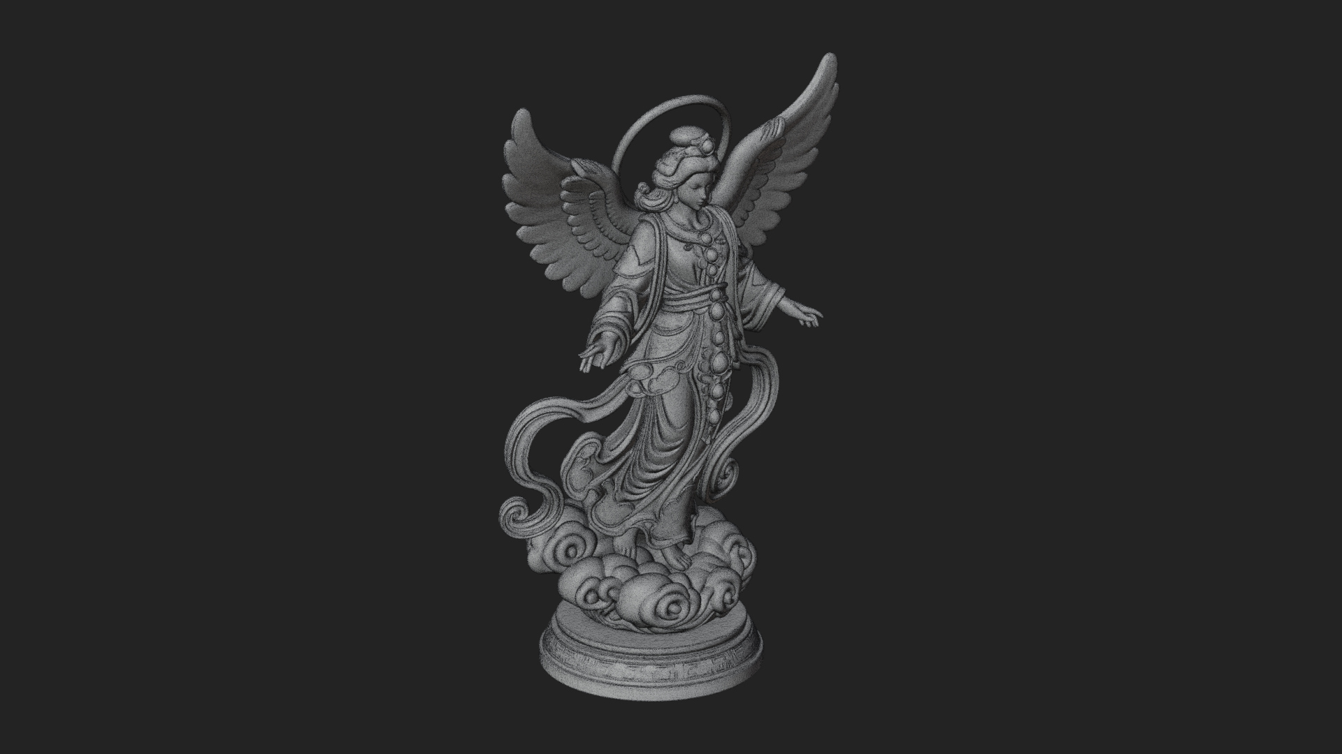 Cloud Borne Winged Angel Statue Design 2 3D Print Model 3D Model