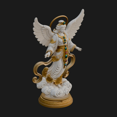 Cloud Borne Winged Angel Statue Design 2 3D Print Model