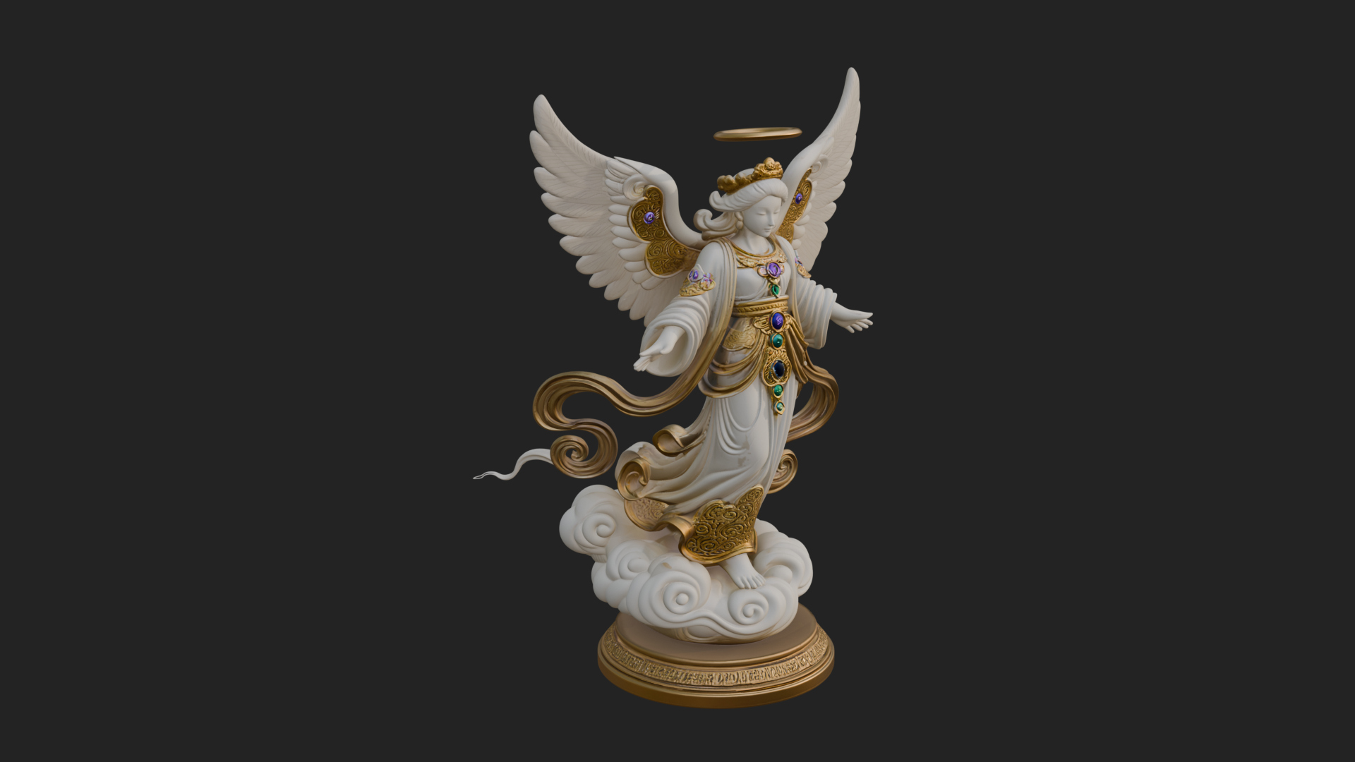 Cloud Borne Winged Angel Statue Design 3 3D Print Model 3D Model