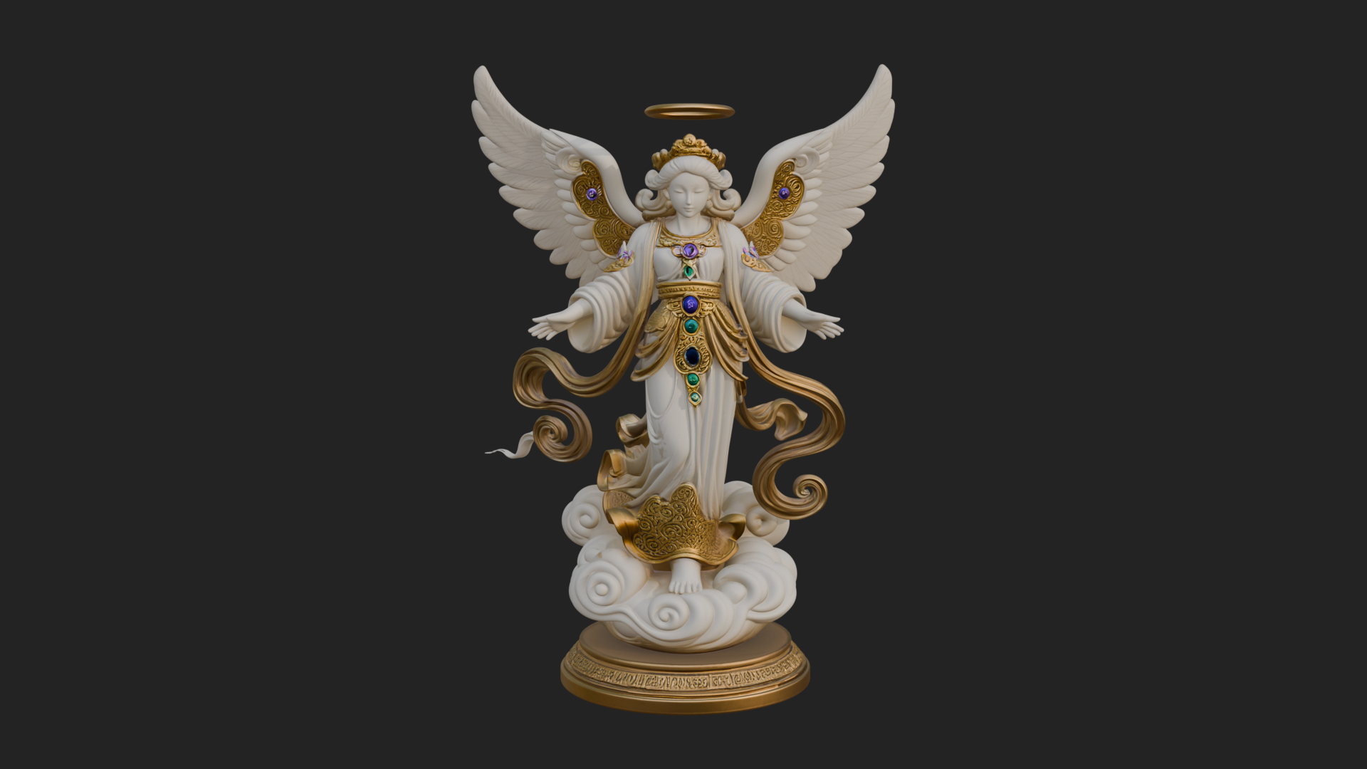 Cloud Borne Winged Angel Statue Design 3 3D Print Model 3D Model