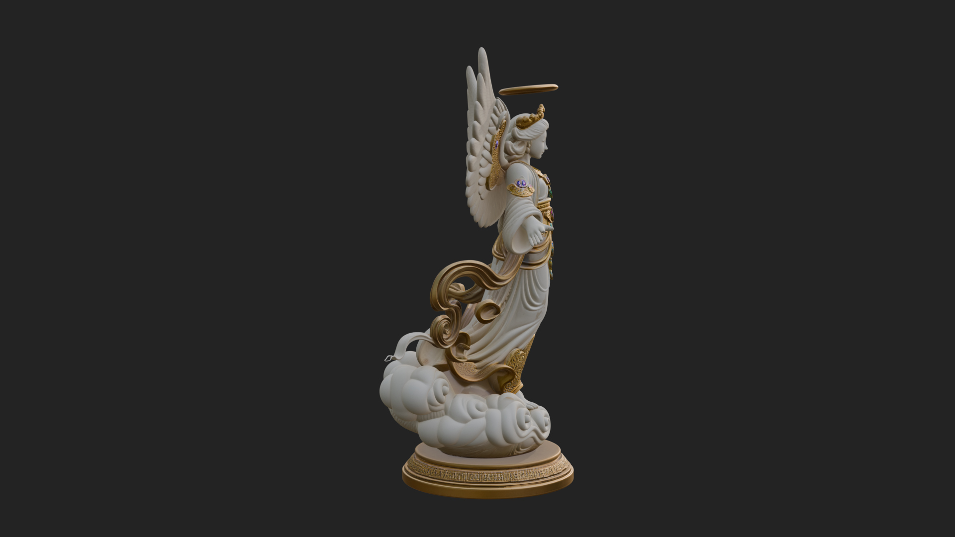 Cloud Borne Winged Angel Statue Design 3 3D Print Model 3D Model