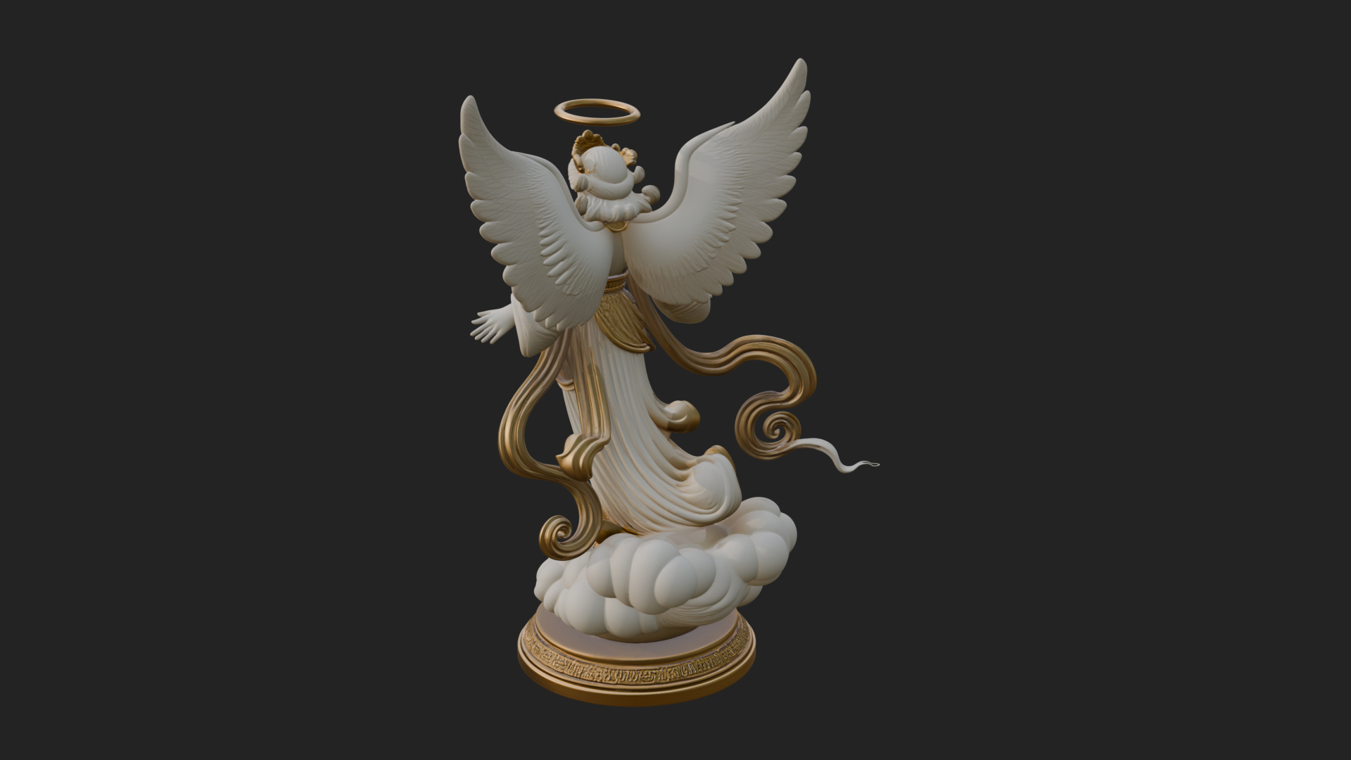 Cloud Borne Winged Angel Statue Design 3 3D Print Model 3D Model