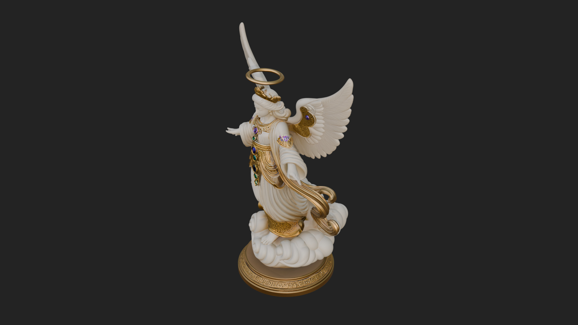 Cloud Borne Winged Angel Statue Design 3 3D Print Model 3D Model