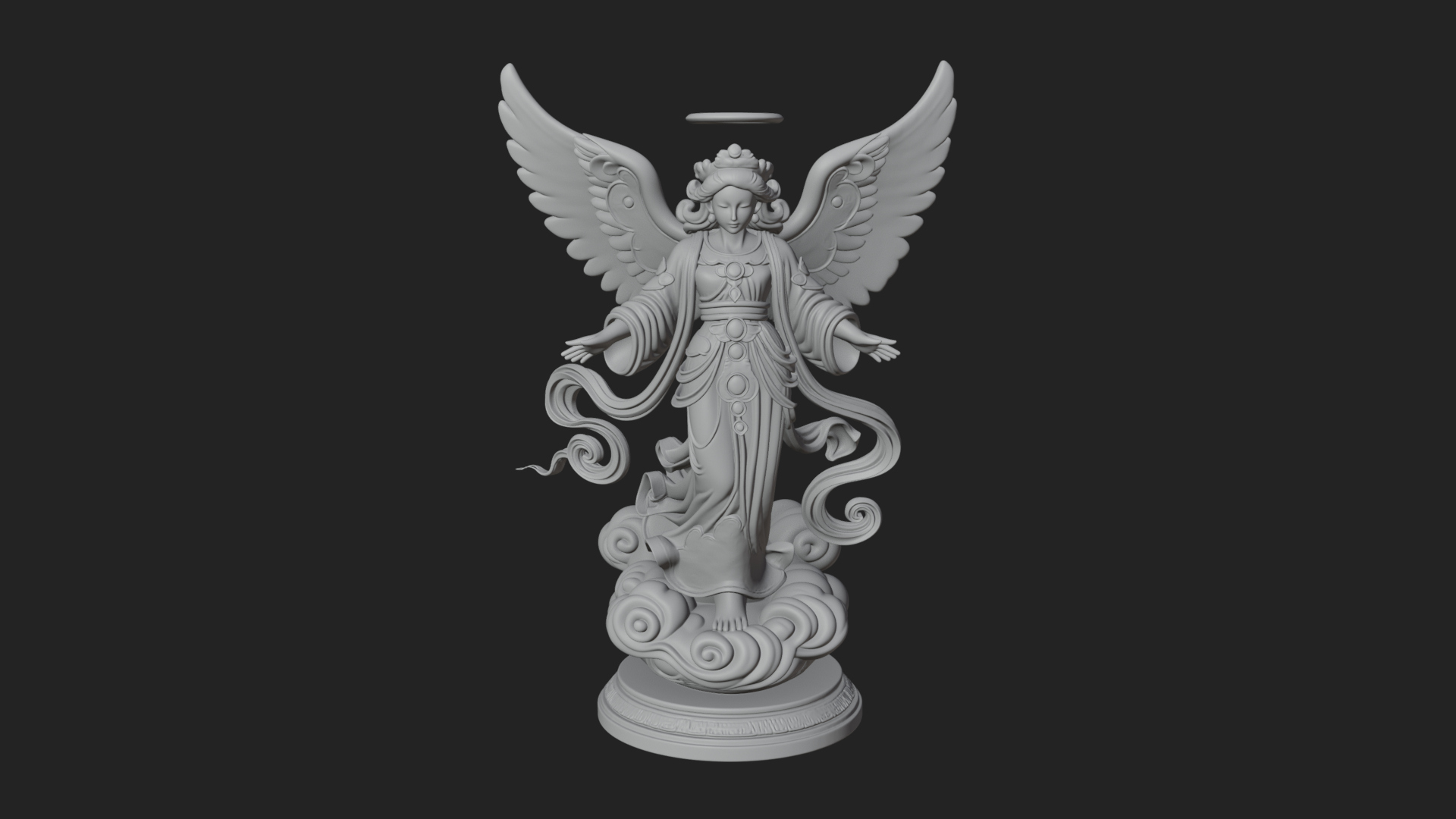 Cloud Borne Winged Angel Statue Design 3 3D Print Model 3D Model