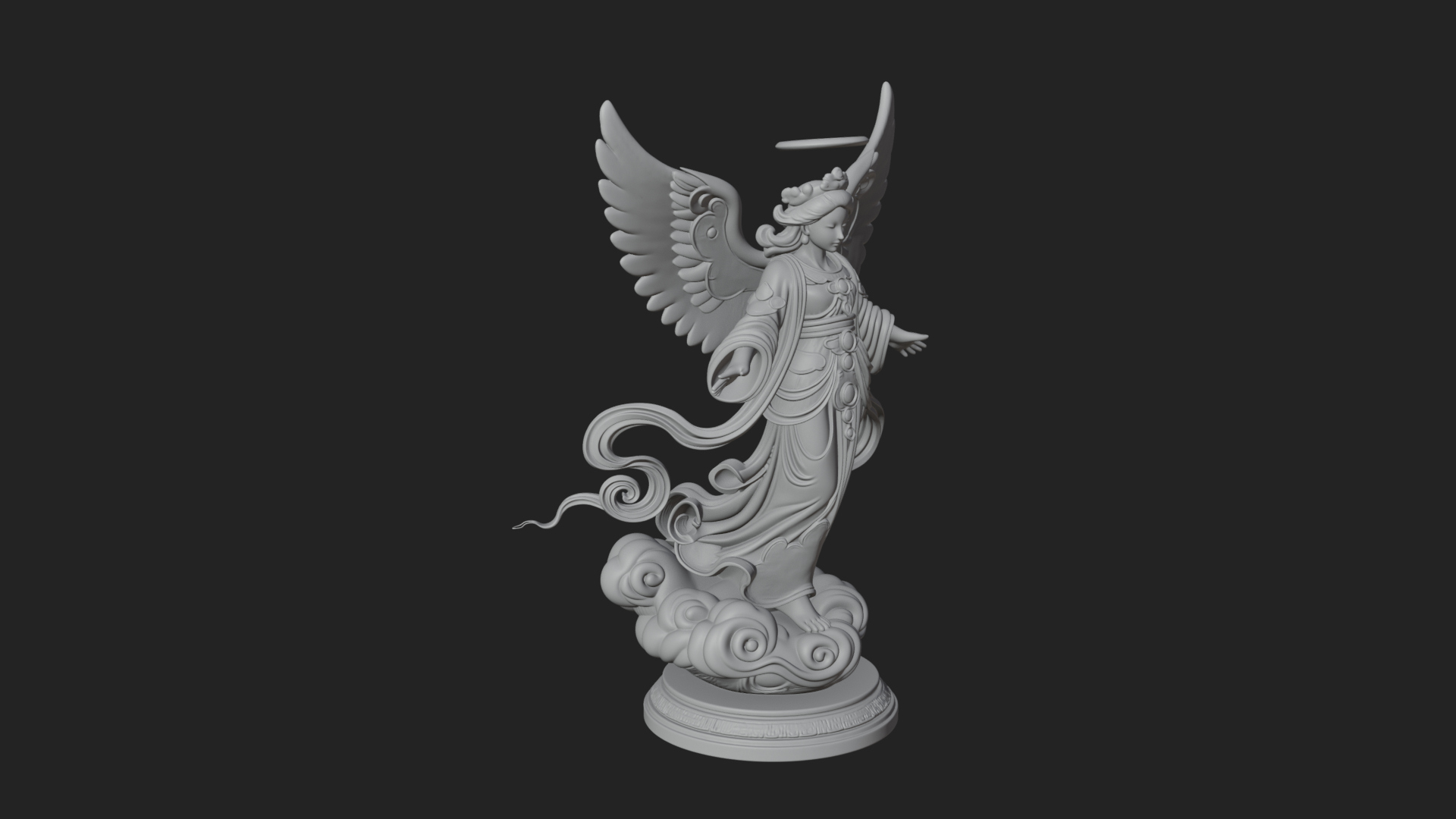 Cloud Borne Winged Angel Statue Design 3 3D Print Model 3D Model