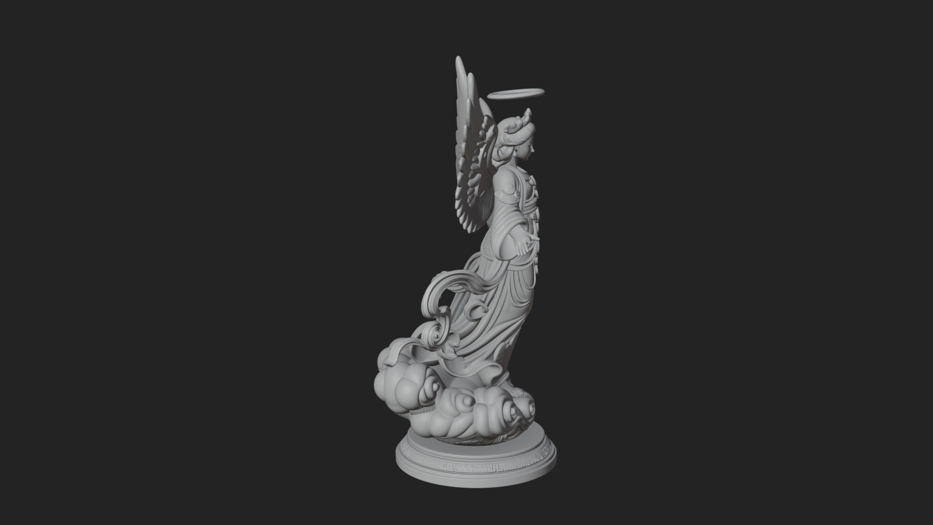 Cloud Borne Winged Angel Statue Design 3 3D Print Model 3D Model