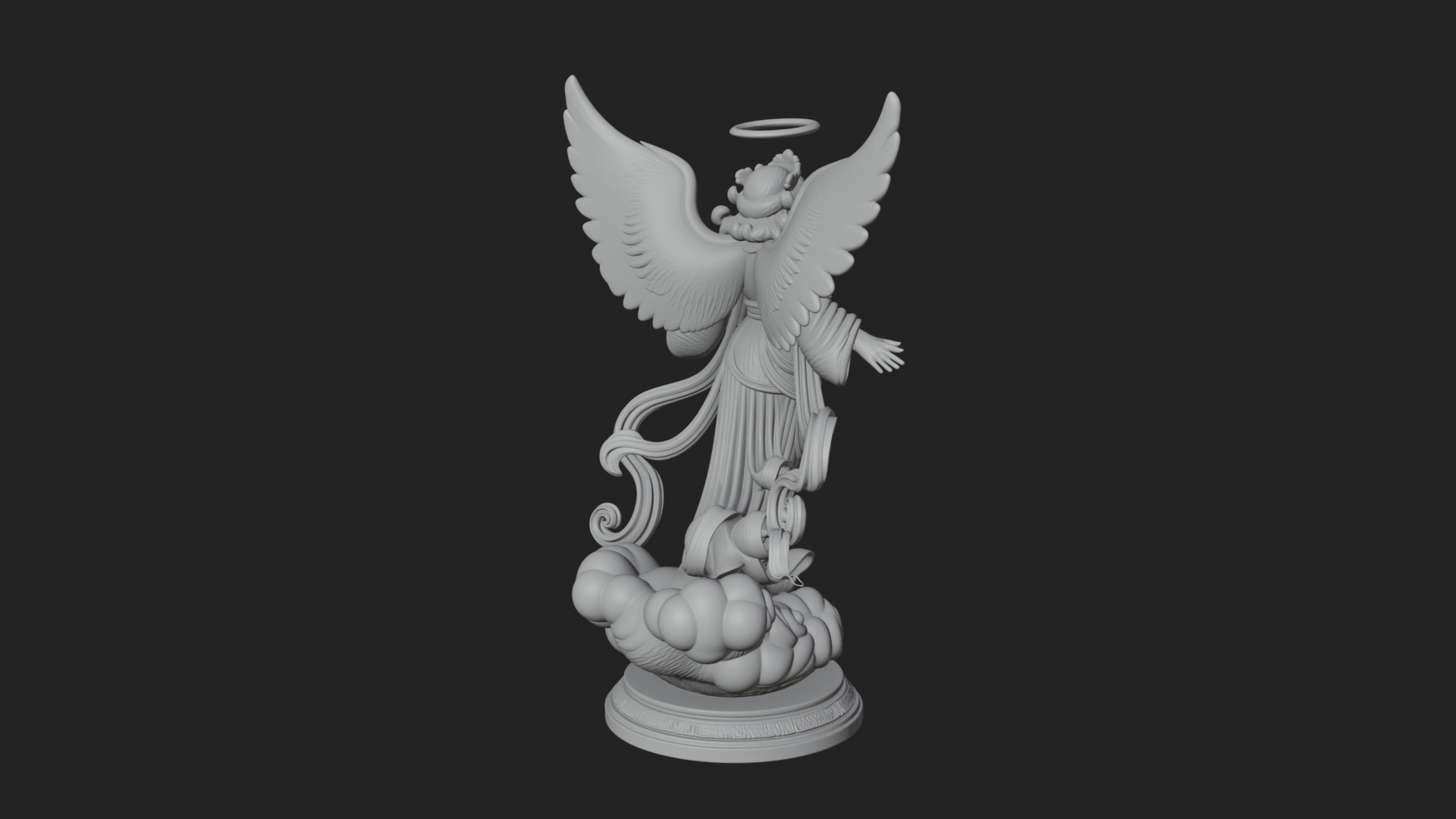 Cloud Borne Winged Angel Statue Design 3 3D Print Model 3D Model