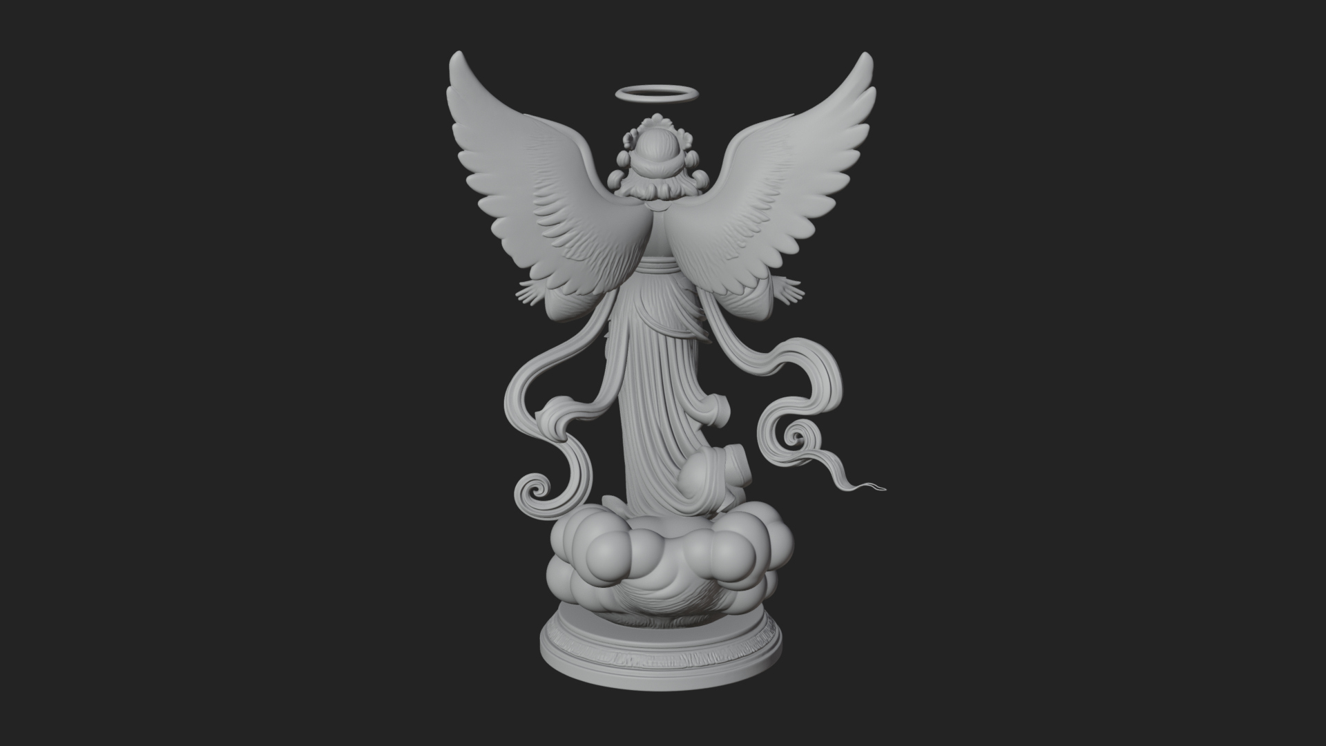 Cloud Borne Winged Angel Statue Design 3 3D Print Model 3D Model